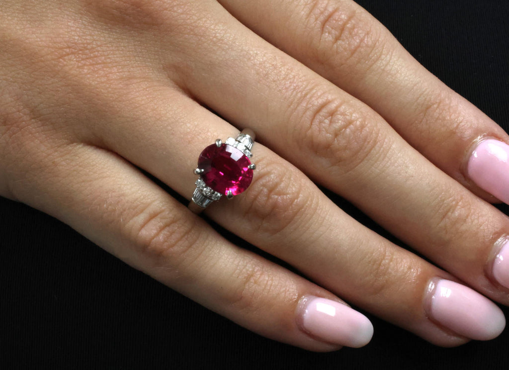 Fine 4.01ct Red Rubellite Tourmaline & 0.40ct Diamond Platinum Ring Size 6.25