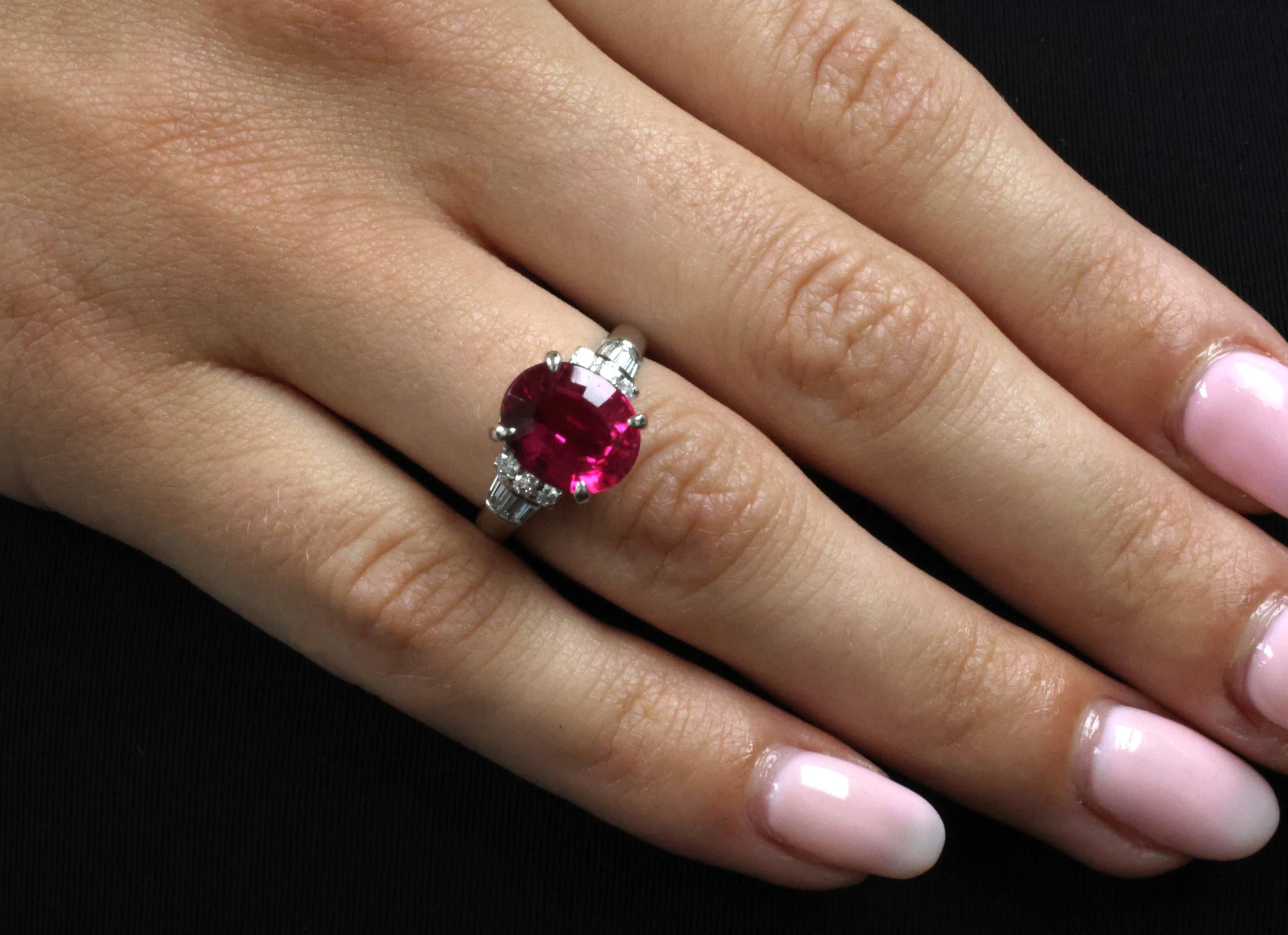Fine 4.01ct Red Rubellite Tourmaline & 0.40ct Diamond Platinum Ring Size 6.25