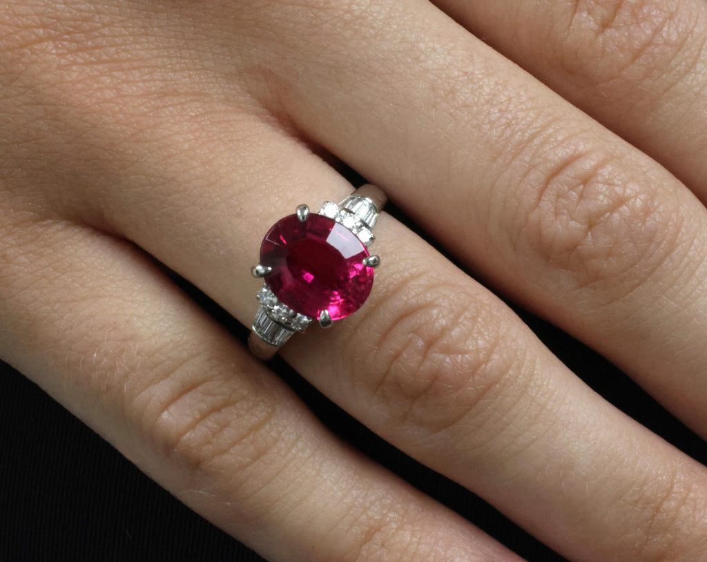 Fine 4.01ct Red Rubellite Tourmaline & 0.40ct Diamond Platinum Ring Size 6.25