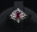 Vintage 0.29ct Natural Intense Red Ruby & 0.14ct Diamond Platinum Ring Size 4.5