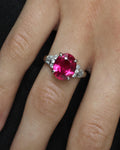 Fine 4.01ct Red Rubellite Tourmaline & 0.40ct Diamond Platinum Ring Size 6.25