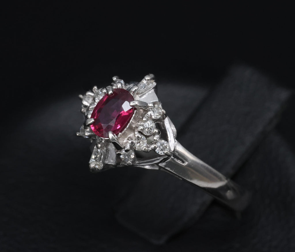 Vintage 0.29ct Natural Intense Red Ruby & 0.14ct Diamond Platinum Ring Size 4.5