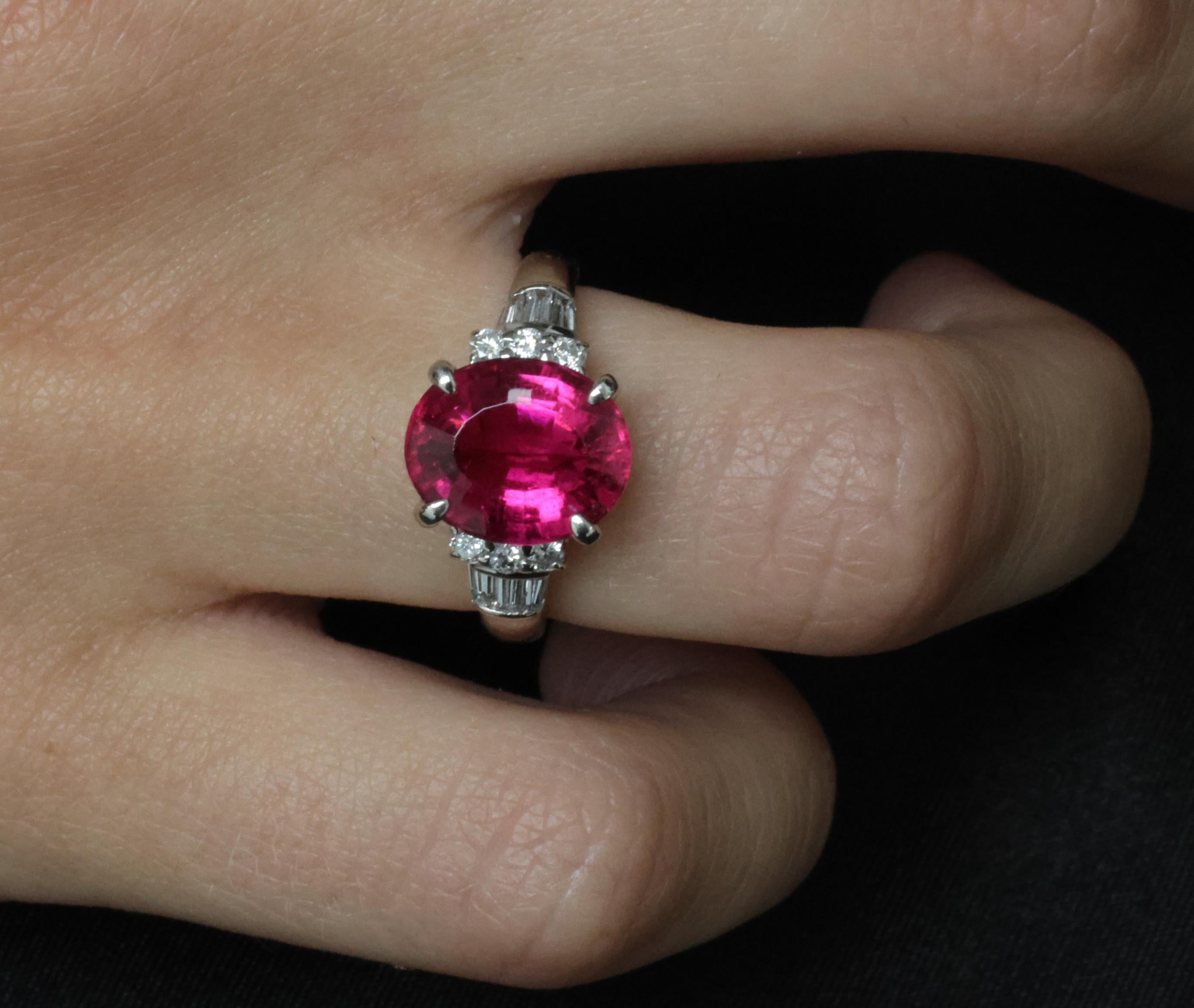 Fine 4.01ct Red Rubellite Tourmaline & 0.40ct Diamond Platinum Ring Size 6.25