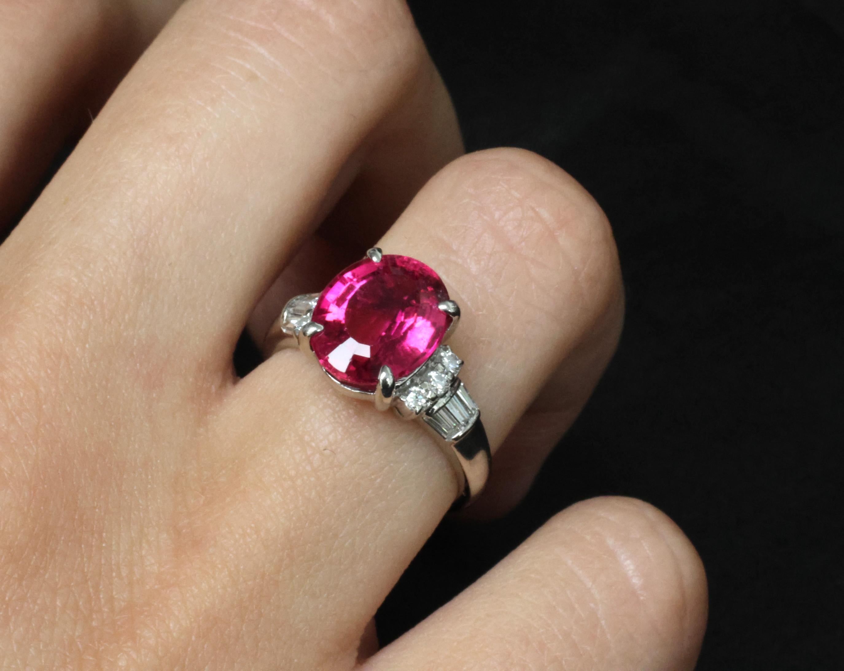 Fine 4.01ct Red Rubellite Tourmaline & 0.40ct Diamond Platinum Ring Size 6.25