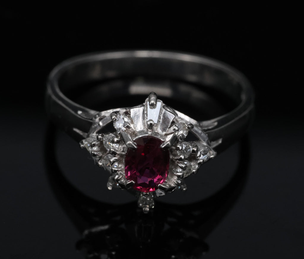 Vintage 0.29ct Natural Intense Red Ruby & 0.14ct Diamond Platinum Ring Size 4.5