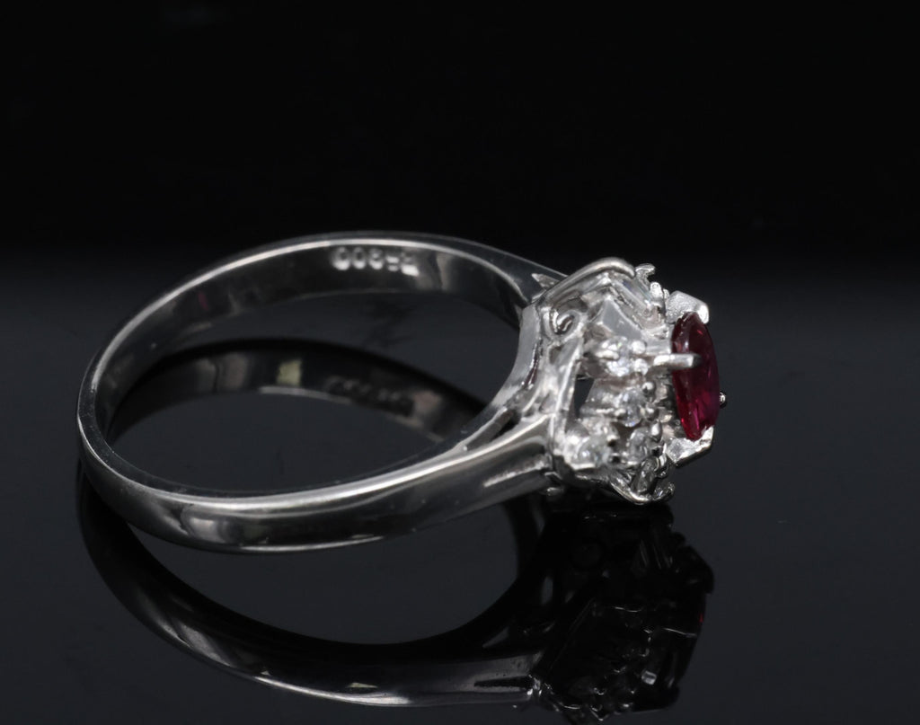 Vintage 0.29ct Natural Intense Red Ruby & 0.14ct Diamond Platinum Ring Size 4.5