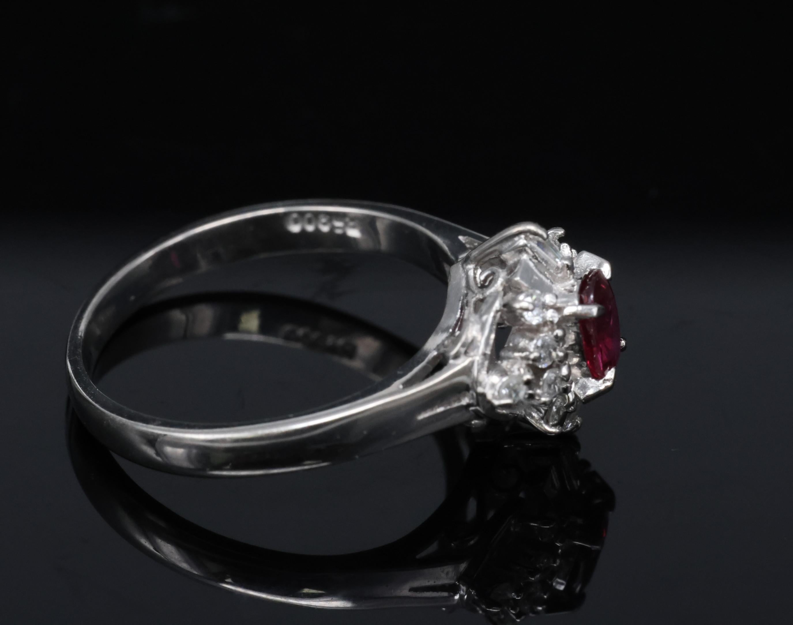 Vintage 0.29ct Natural Intense Red Ruby & 0.14ct Diamond Platinum Ring Size 4.5