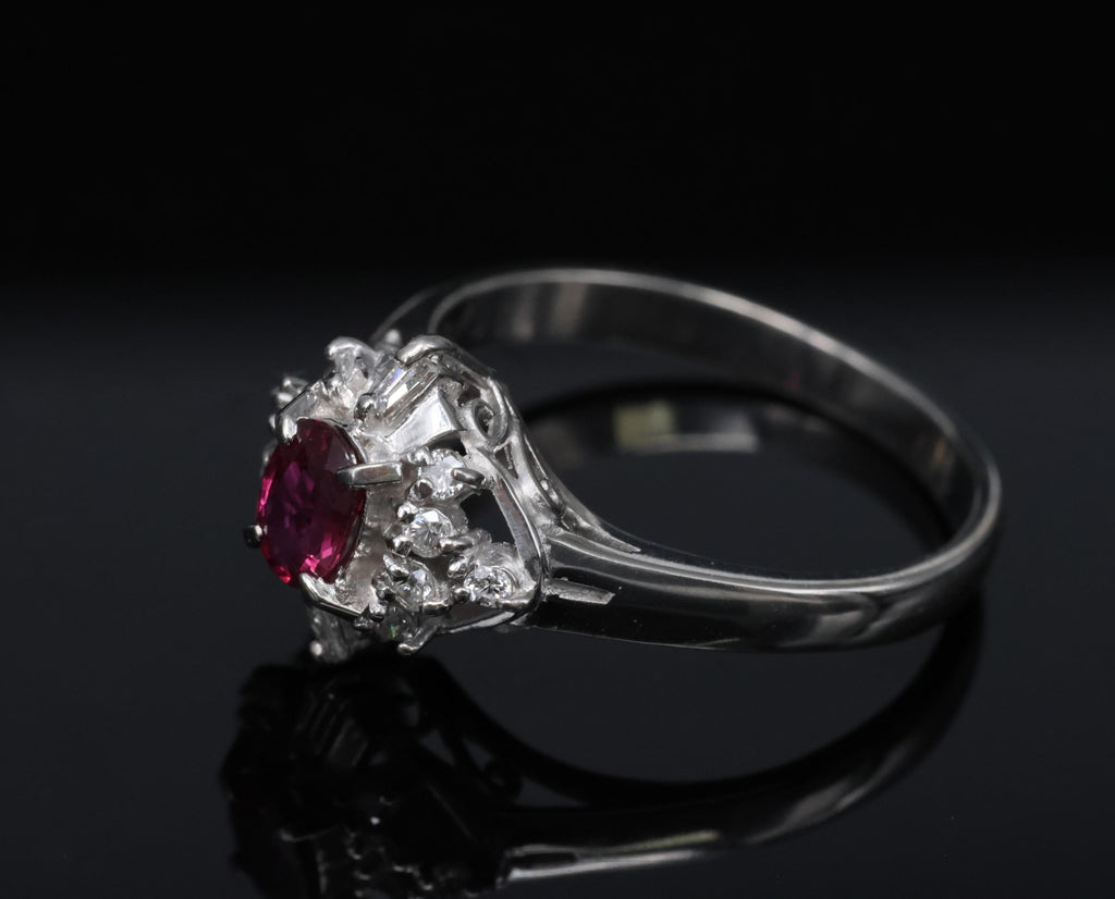 Vintage 0.29ct Natural Intense Red Ruby & 0.14ct Diamond Platinum Ring Size 4.5