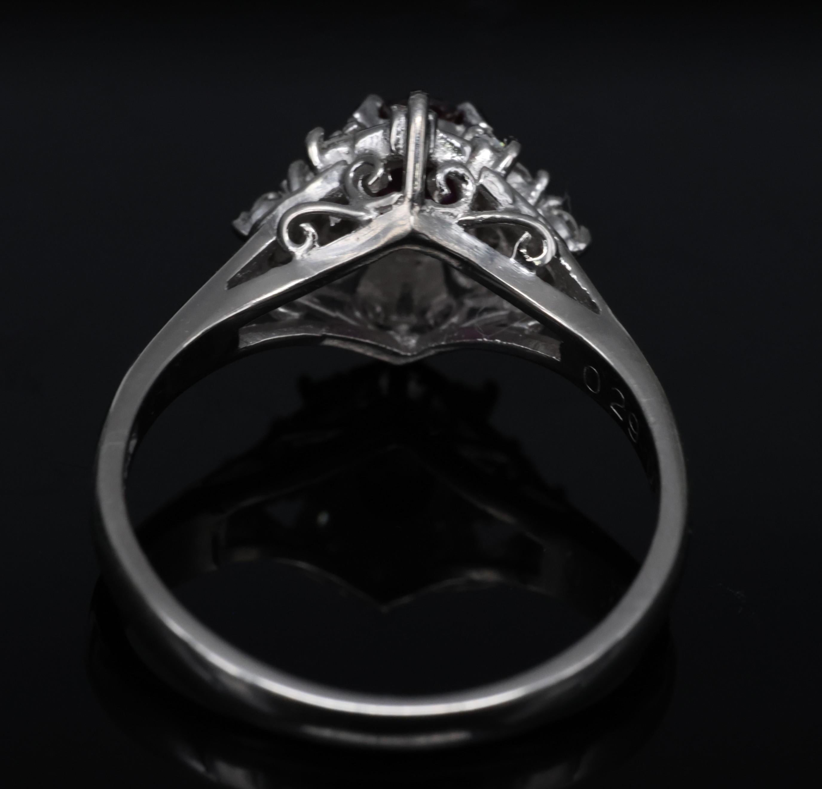Vintage 0.29ct Natural Intense Red Ruby & 0.14ct Diamond Platinum Ring Size 4.5