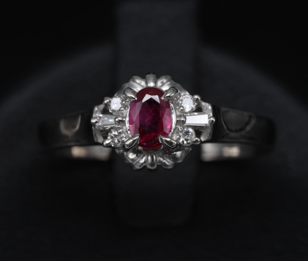 0.22ct Natural Intense Red Ruby & 0.07ct Diamond Platinum Ring Size 7.5, 3.18g