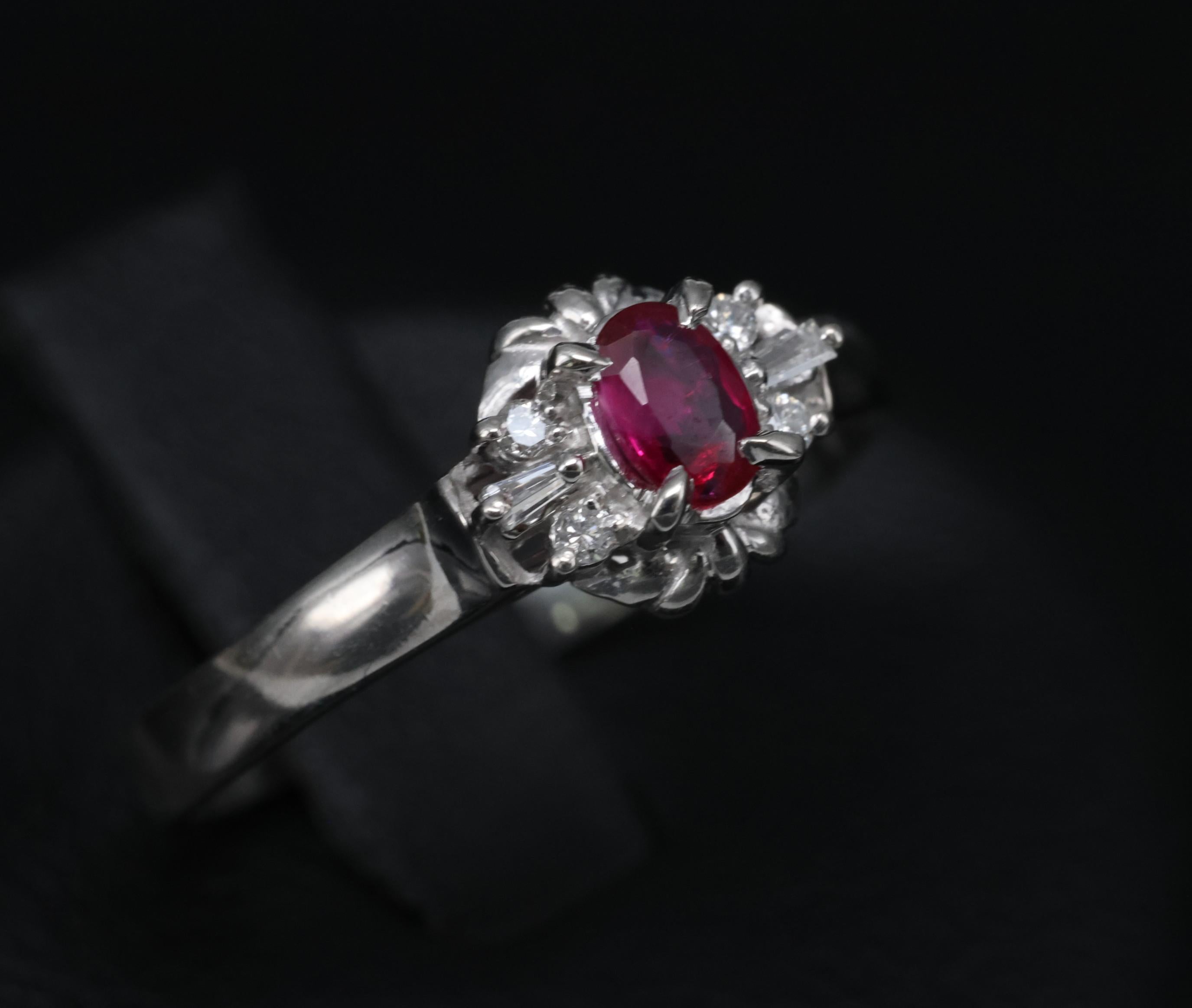 0.22ct Natural Intense Red Ruby & 0.07ct Diamond Platinum Ring Size 7.5, 3.18g