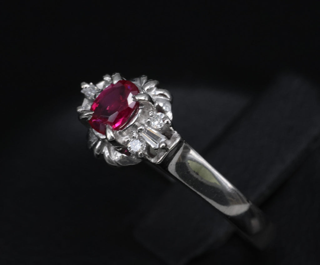0.22ct Natural Intense Red Ruby & 0.07ct Diamond Platinum Ring Size 7.5, 3.18g