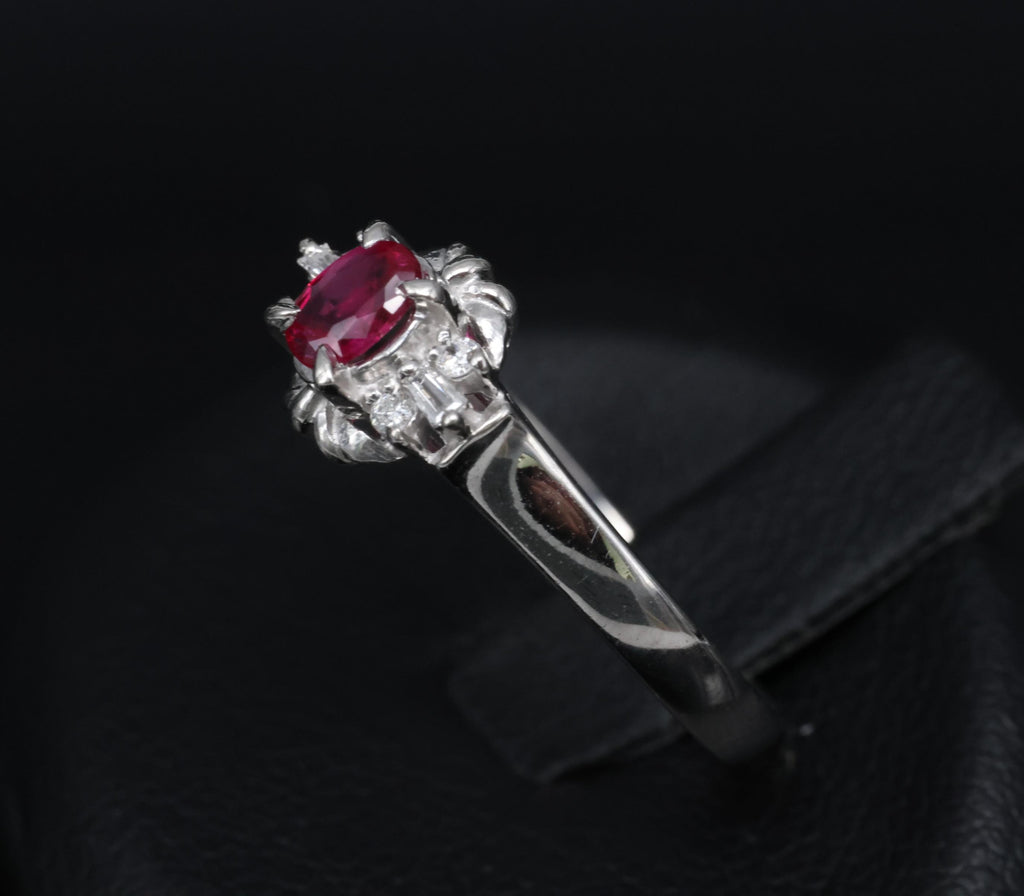 0.22ct Natural Intense Red Ruby & 0.07ct Diamond Platinum Ring Size 7.5, 3.18g