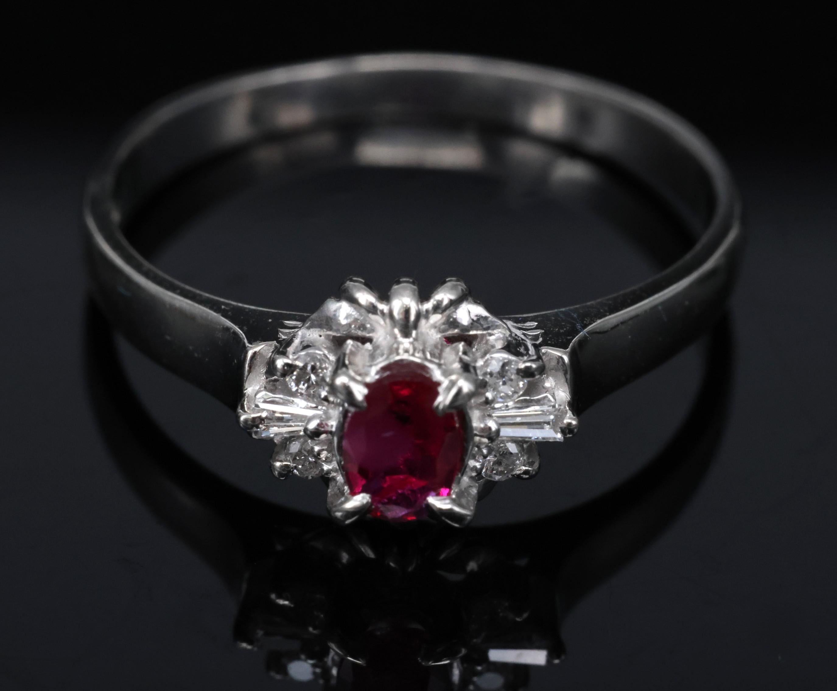 0.22ct Natural Intense Red Ruby & 0.07ct Diamond Platinum Ring Size 7.5, 3.18g
