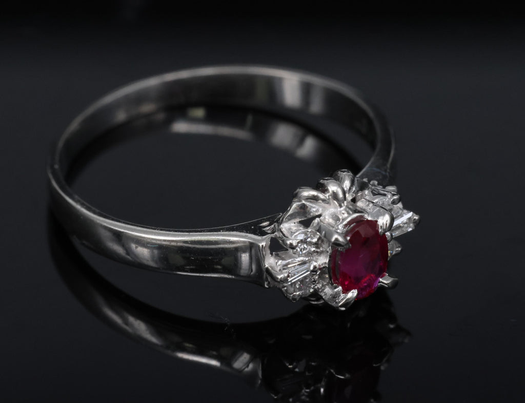 0.22ct Natural Intense Red Ruby & 0.07ct Diamond Platinum Ring Size 7.5, 3.18g
