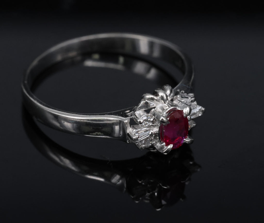 0.22ct Natural Intense Red Ruby & 0.07ct Diamond Platinum Ring Size 7.5, 3.18g