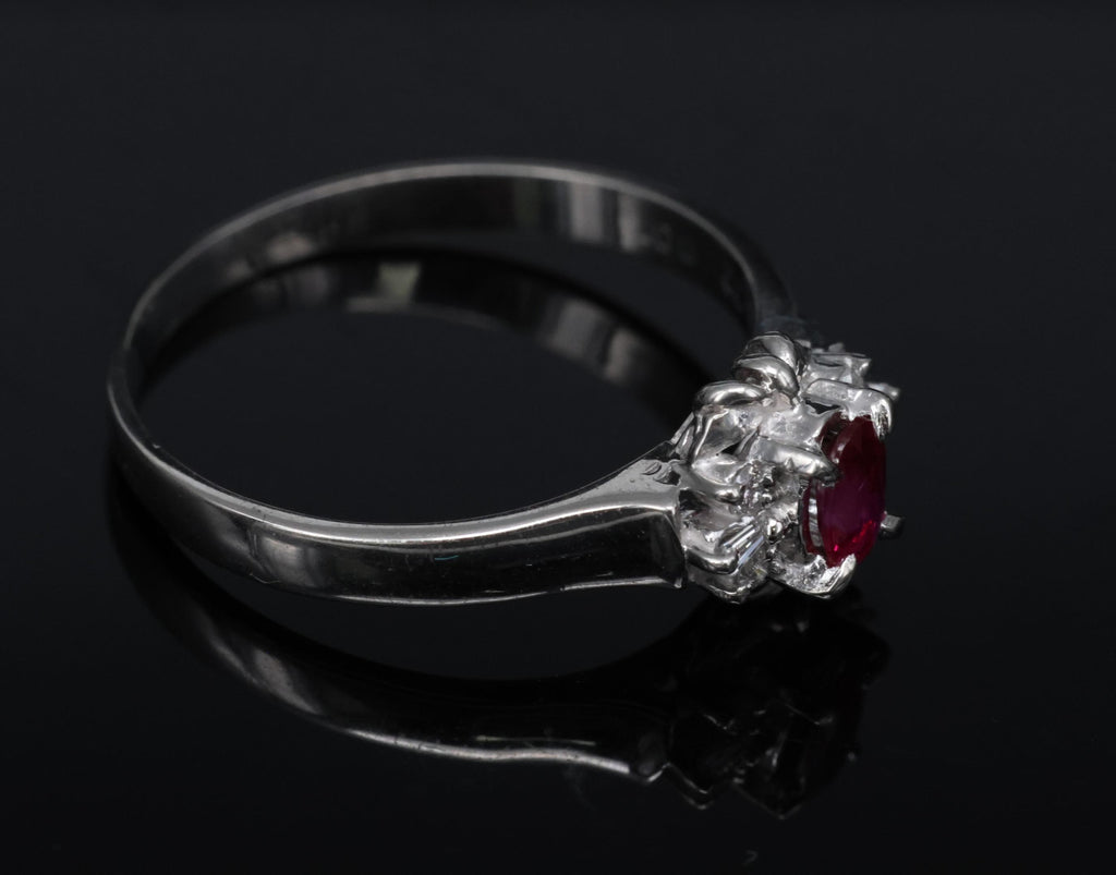 0.22ct Natural Intense Red Ruby & 0.07ct Diamond Platinum Ring Size 7.5, 3.18g