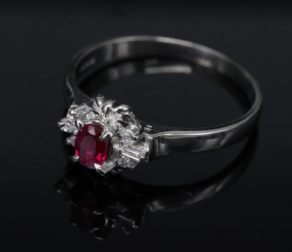 0.22ct Natural Intense Red Ruby & 0.07ct Diamond Platinum Ring Size 7.5, 3.18g