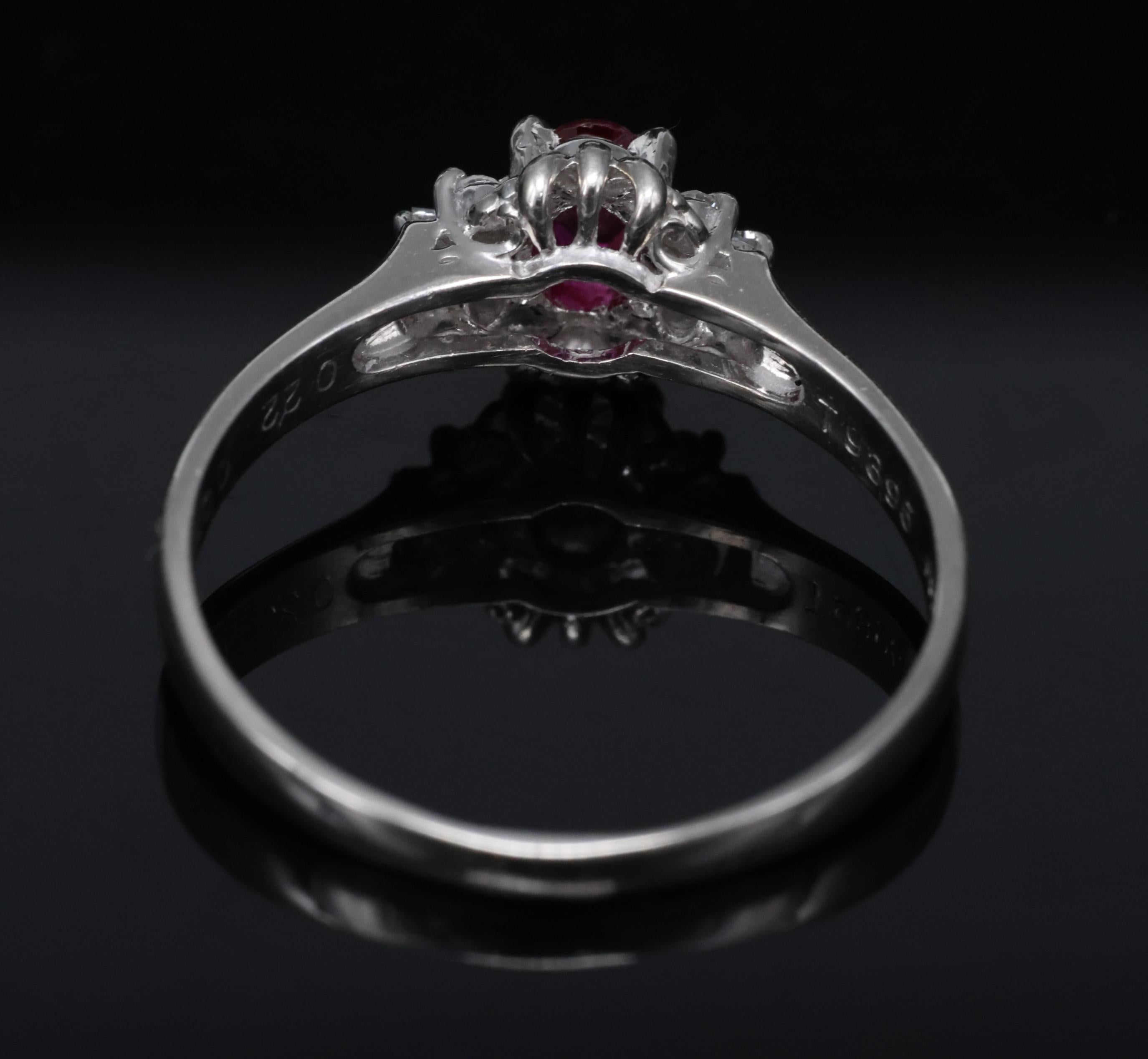 0.22ct Natural Intense Red Ruby & 0.07ct Diamond Platinum Ring Size 7.5, 3.18g
