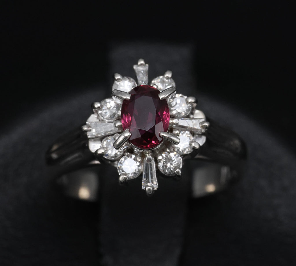 Fine 0.37ct Natural Ruby & 0.24ct Diamond Platinum Cross Cluster Ring Size 3