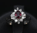 Fine 0.37ct Natural Ruby & 0.24ct Diamond Platinum Cross Cluster Ring Size 3