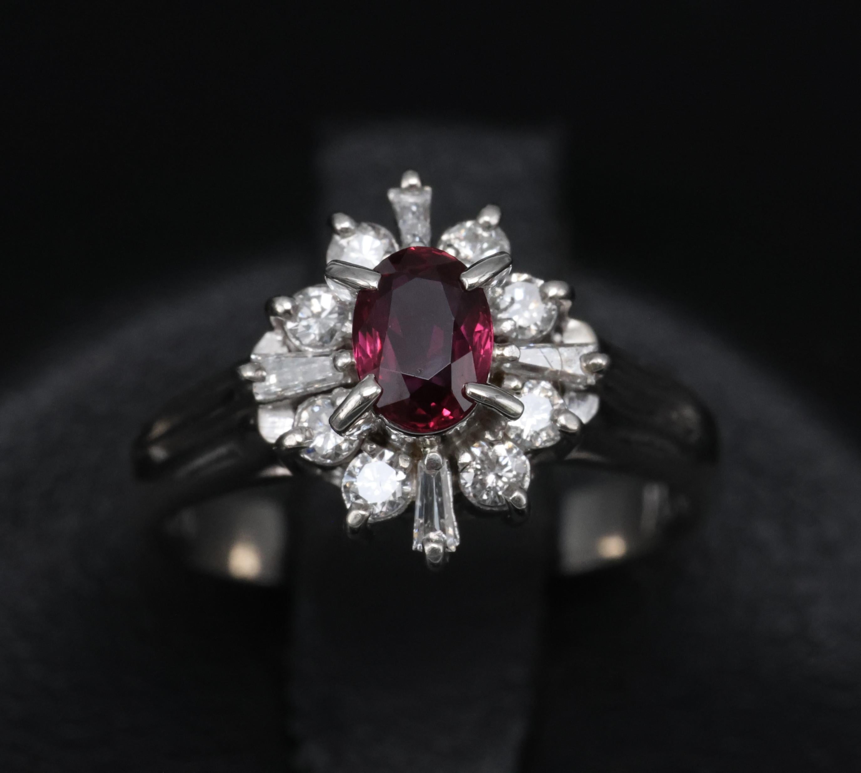 Fine 0.37ct Natural Ruby & 0.24ct Diamond Platinum Cross Cluster Ring Size 3