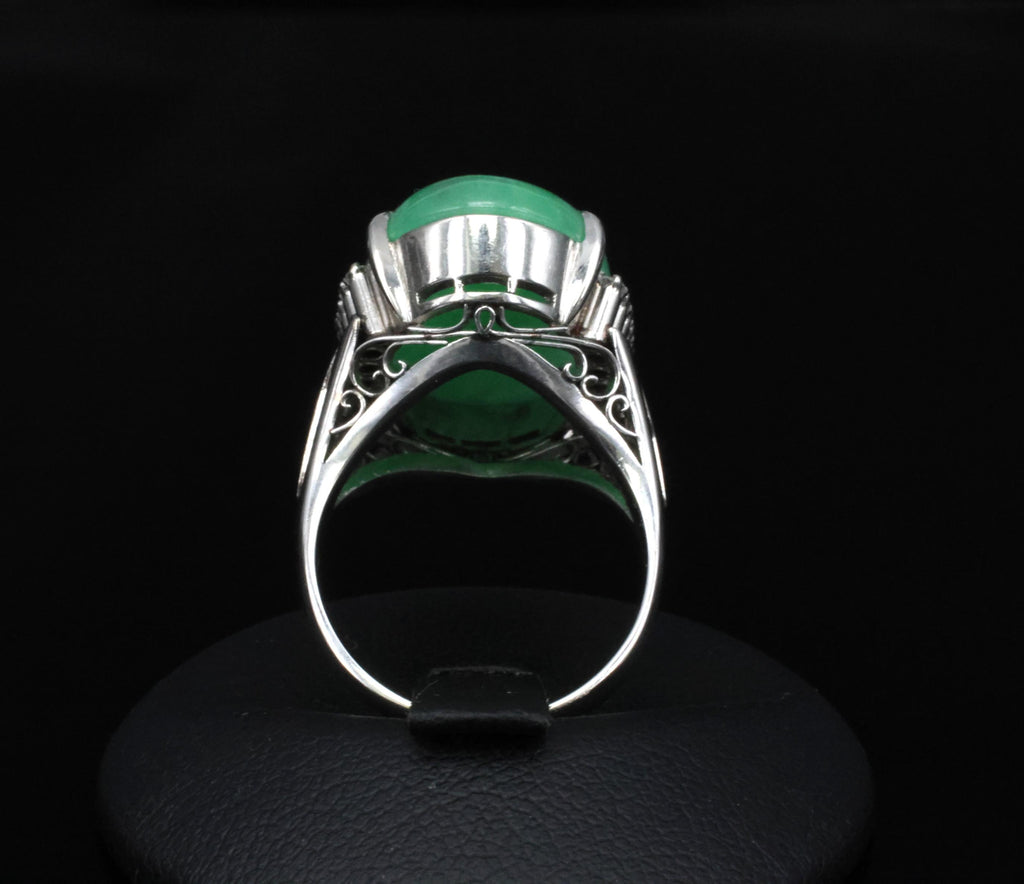 18.26ct Natural Apple Green Jadeite Jade & 0.24ct Diamond Platinum Ring Size 7.5