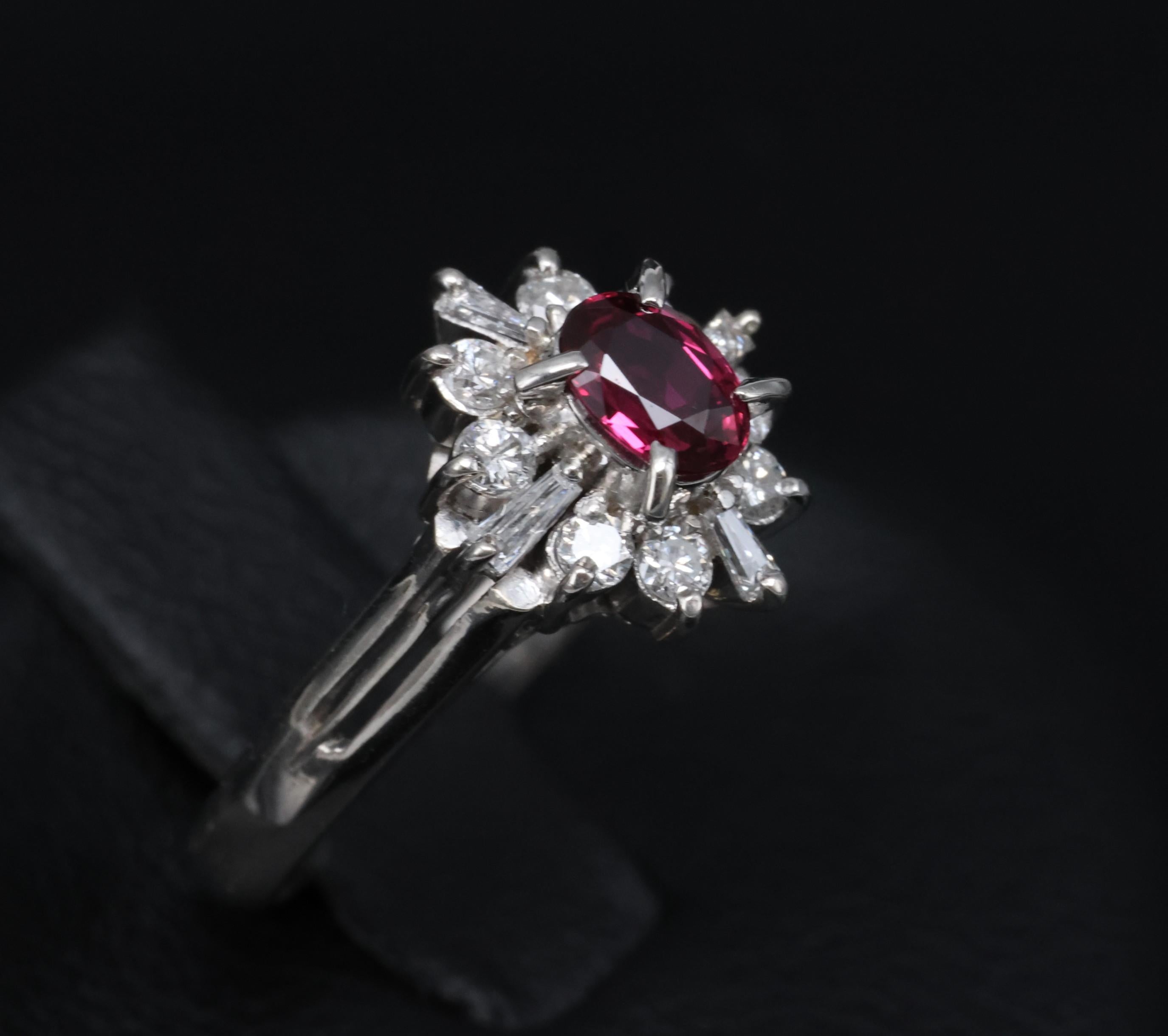 Fine 0.37ct Natural Ruby & 0.24ct Diamond Platinum Cross Cluster Ring Size 3