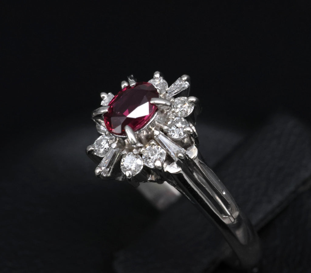 Fine 0.37ct Natural Ruby & 0.24ct Diamond Platinum Cross Cluster Ring Size 3