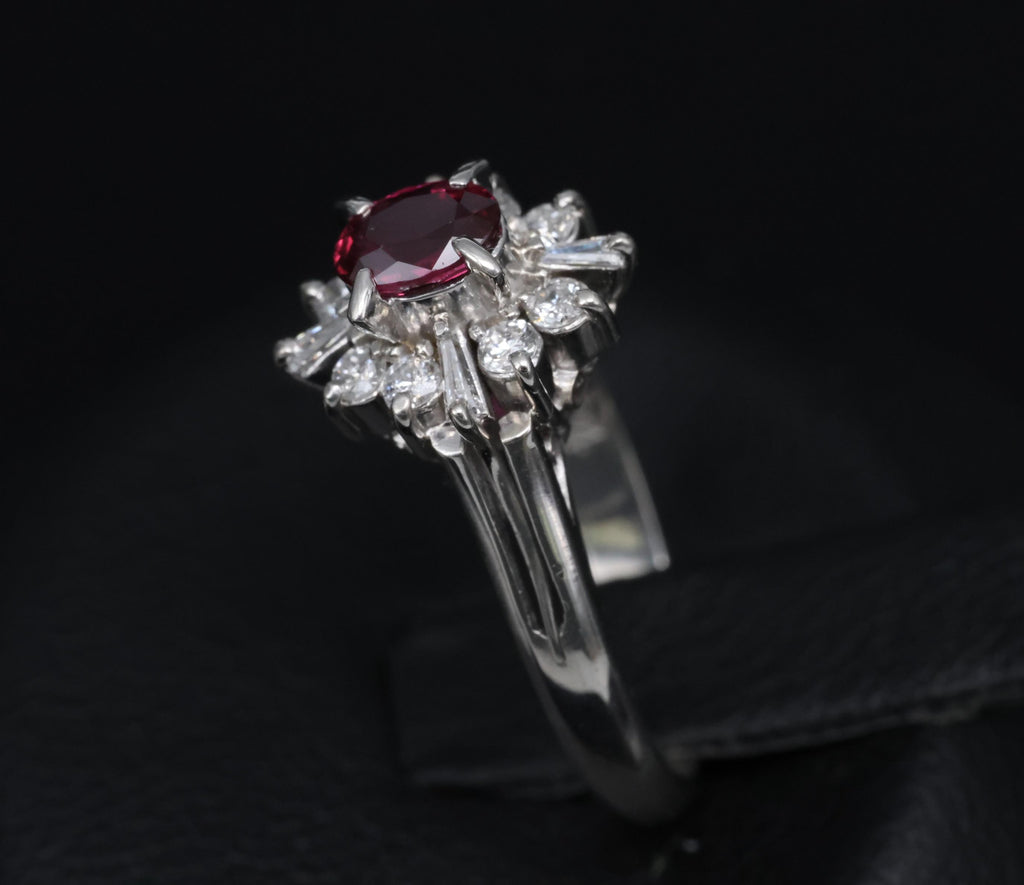 Fine 0.37ct Natural Ruby & 0.24ct Diamond Platinum Cross Cluster Ring Size 3