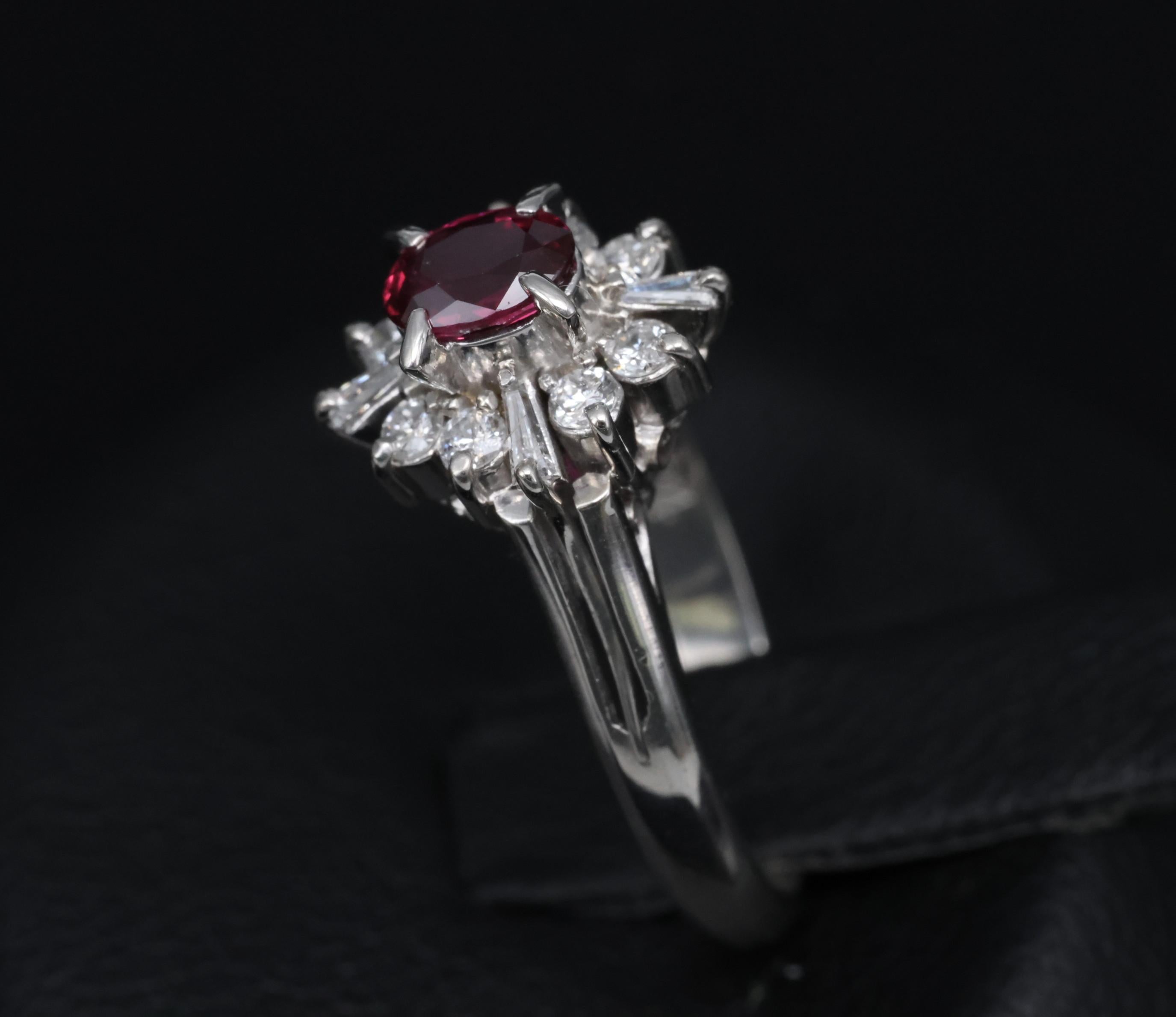 Fine 0.37ct Natural Ruby & 0.24ct Diamond Platinum Cross Cluster Ring Size 3