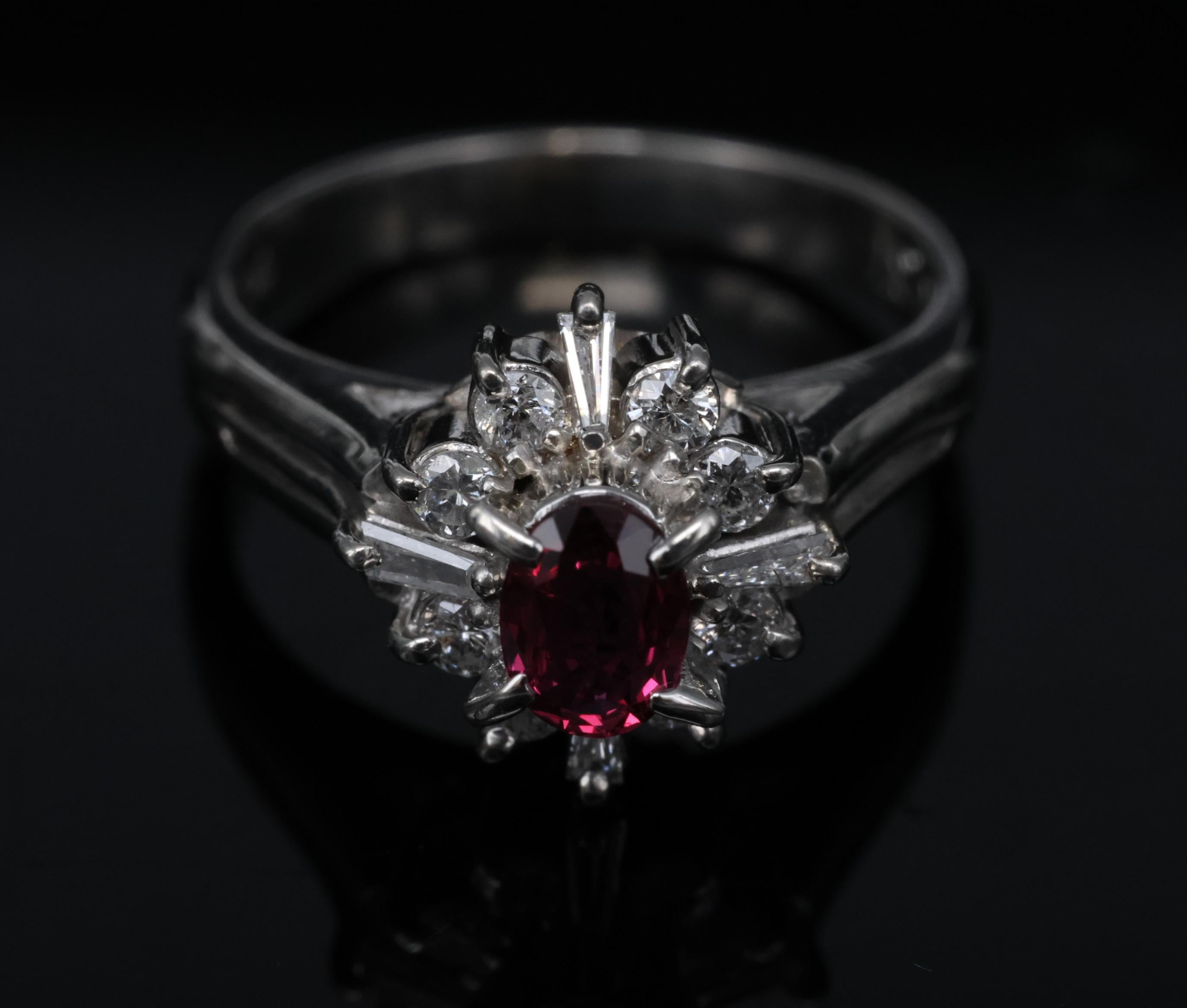 Fine 0.37ct Natural Ruby & 0.24ct Diamond Platinum Cross Cluster Ring Size 3