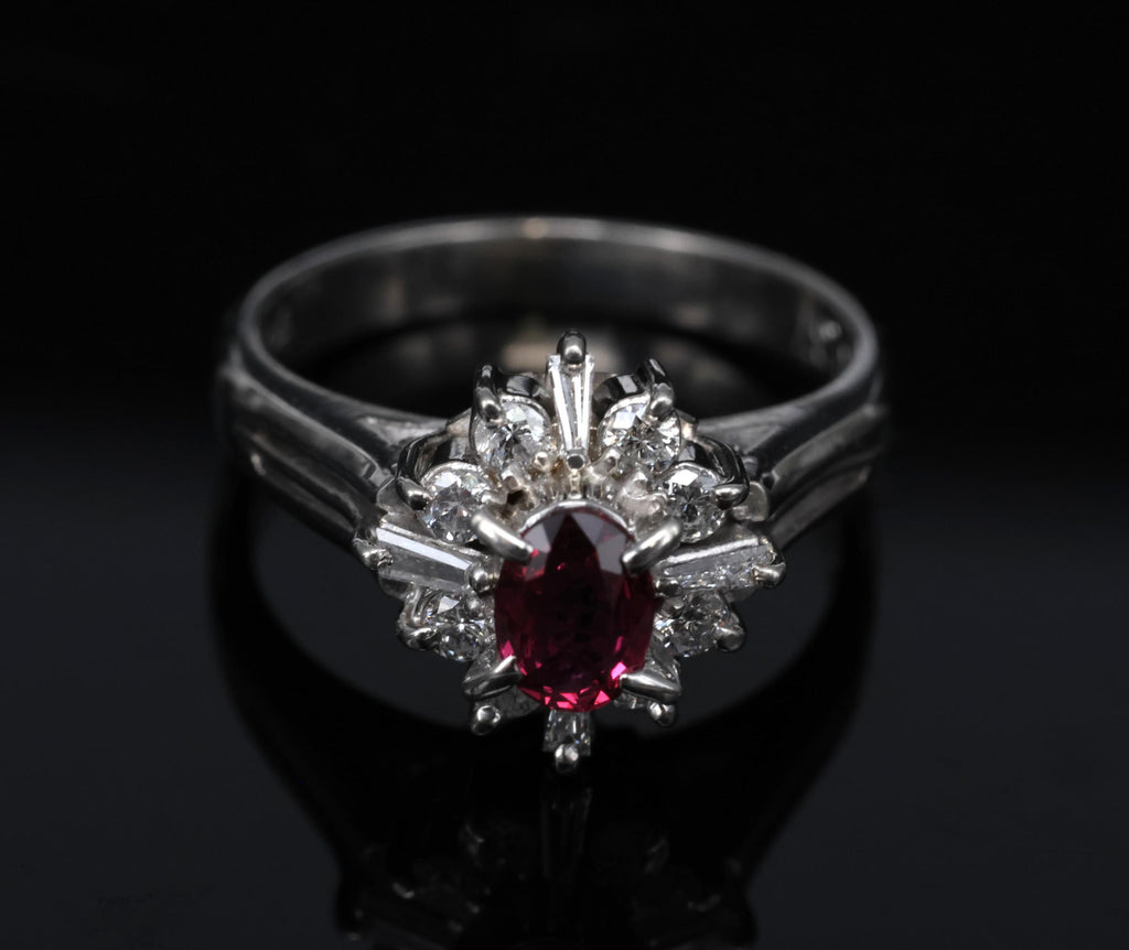 Fine 0.37ct Natural Ruby & 0.24ct Diamond Platinum Cross Cluster Ring Size 3