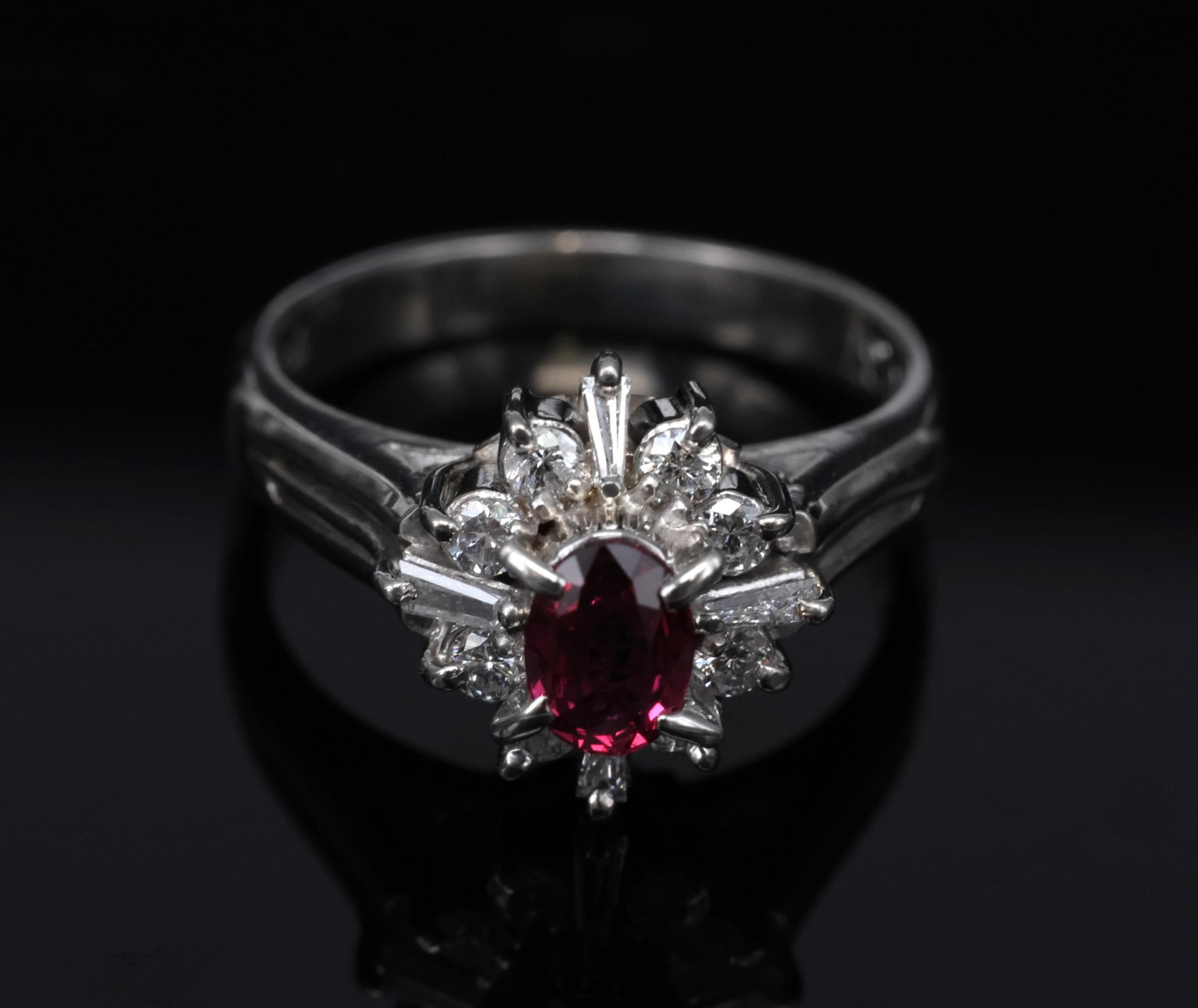 Fine 0.37ct Natural Ruby & 0.24ct Diamond Platinum Cross Cluster Ring Size 3