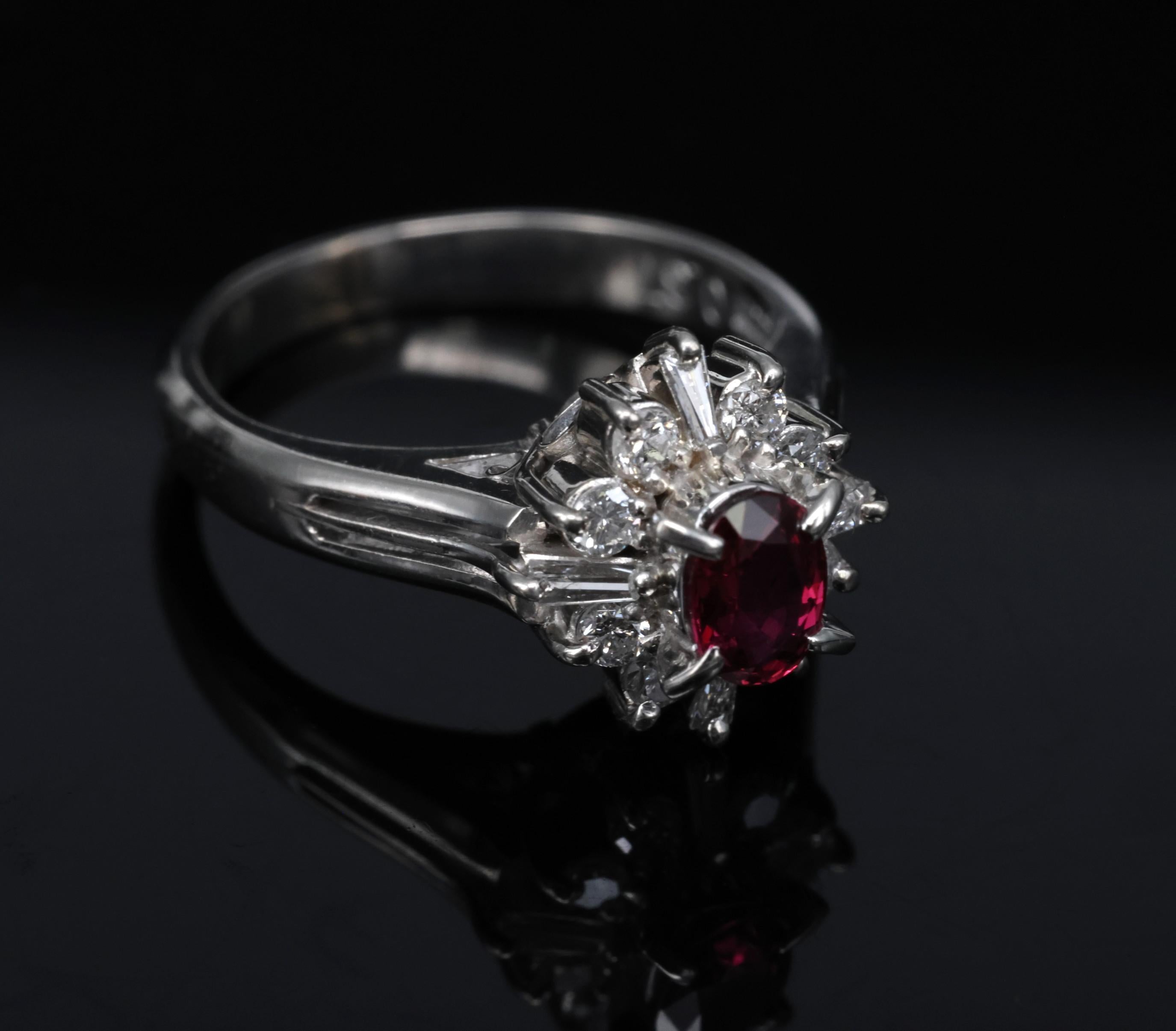 Fine 0.37ct Natural Ruby & 0.24ct Diamond Platinum Cross Cluster Ring Size 3