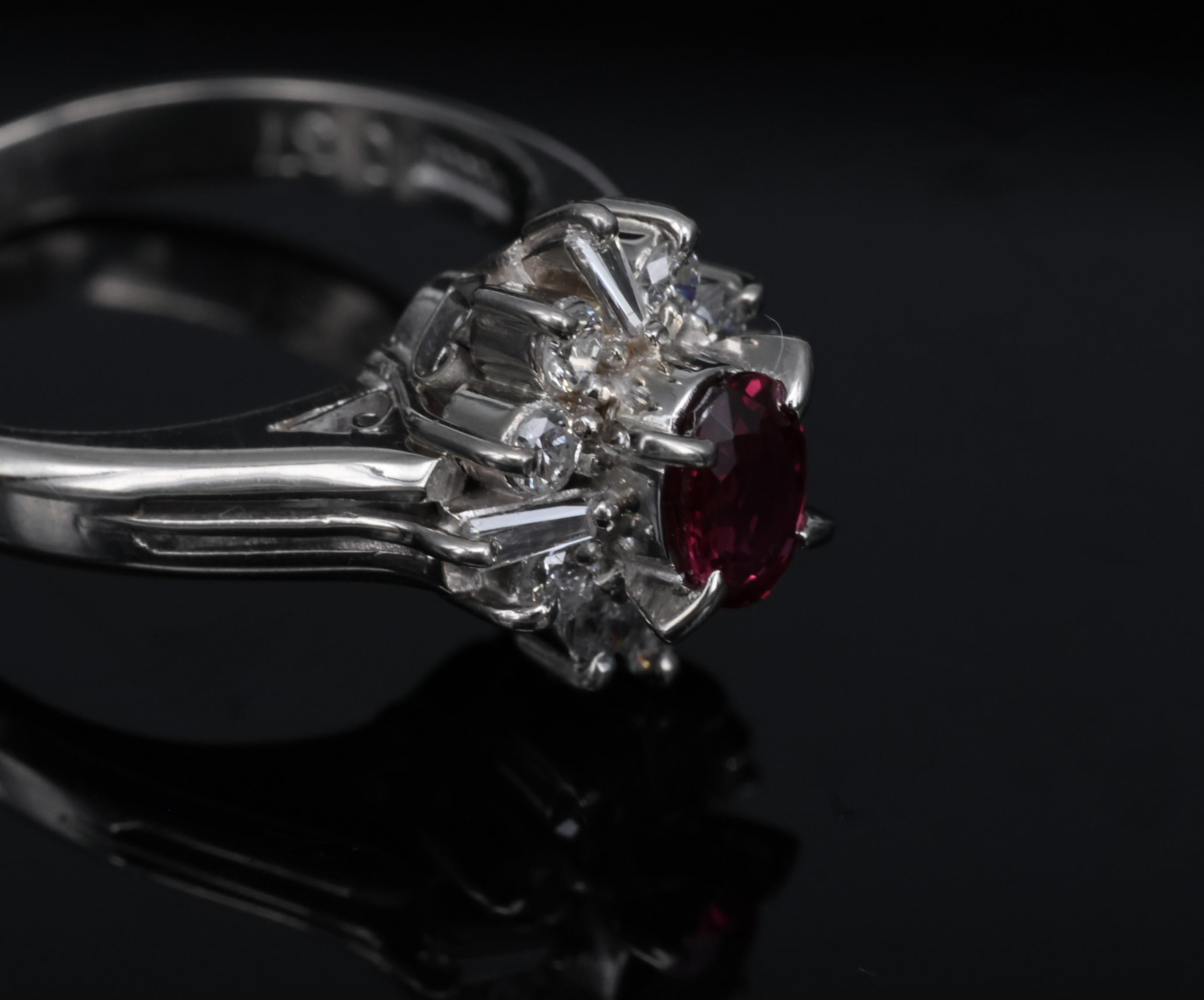 Fine 0.37ct Natural Ruby & 0.24ct Diamond Platinum Cross Cluster Ring Size 3
