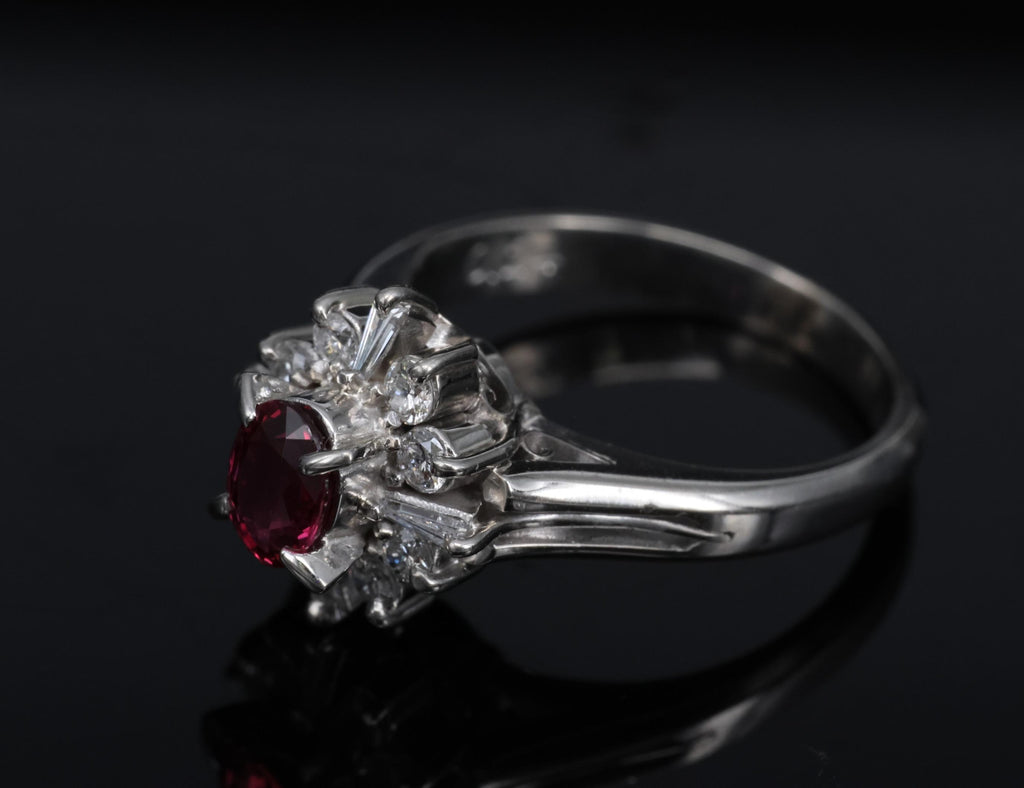 Fine 0.37ct Natural Ruby & 0.24ct Diamond Platinum Cross Cluster Ring Size 3