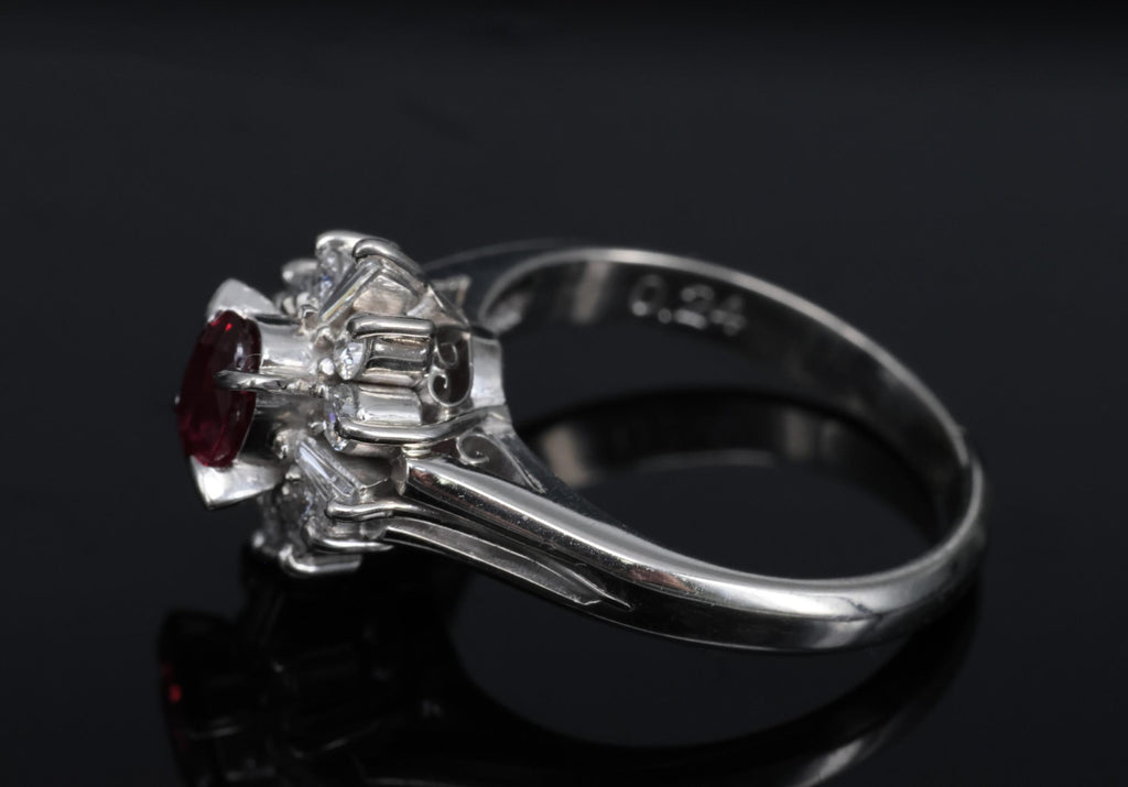 Fine 0.37ct Natural Ruby & 0.24ct Diamond Platinum Cross Cluster Ring Size 3