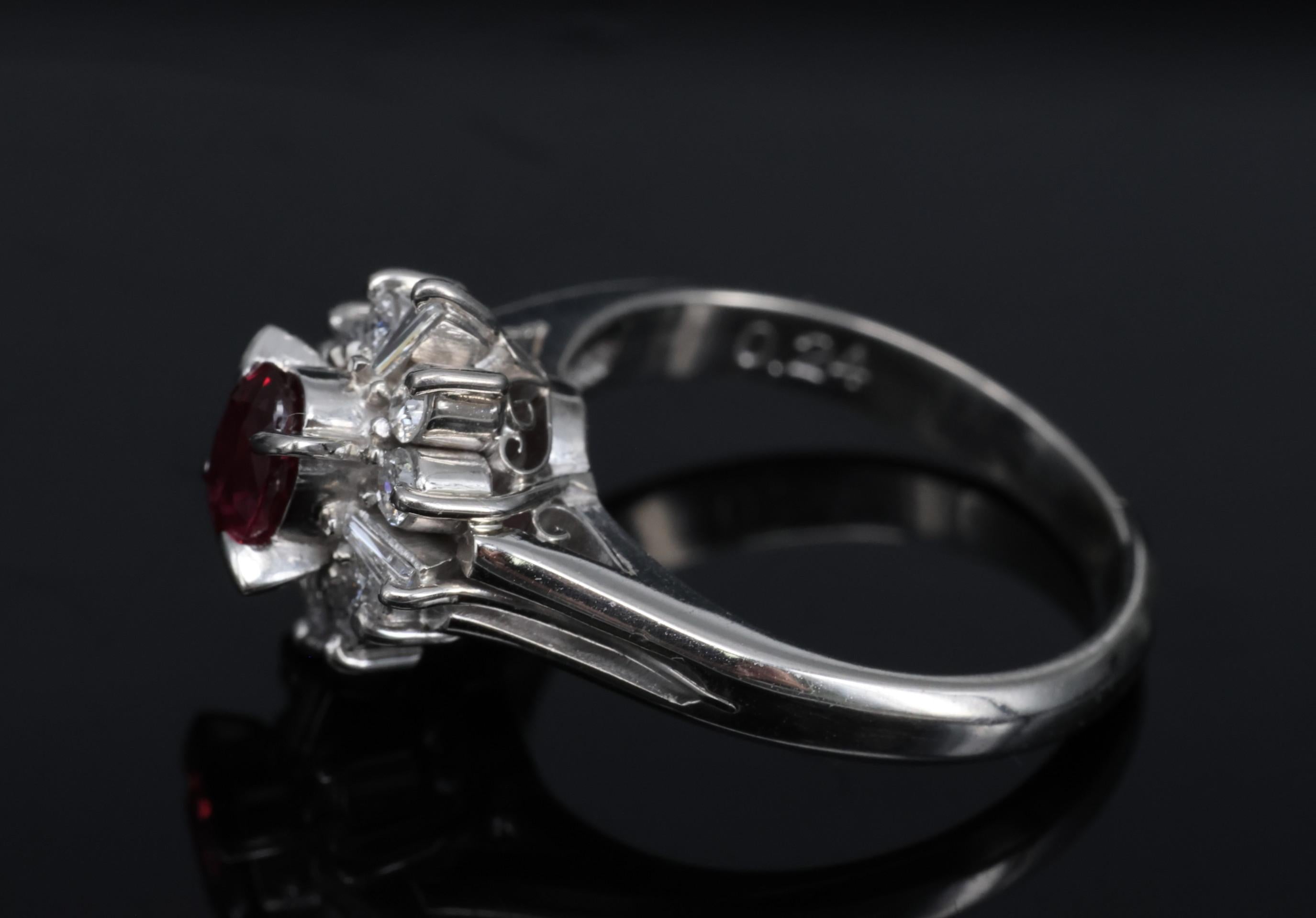 Fine 0.37ct Natural Ruby & 0.24ct Diamond Platinum Cross Cluster Ring Size 3