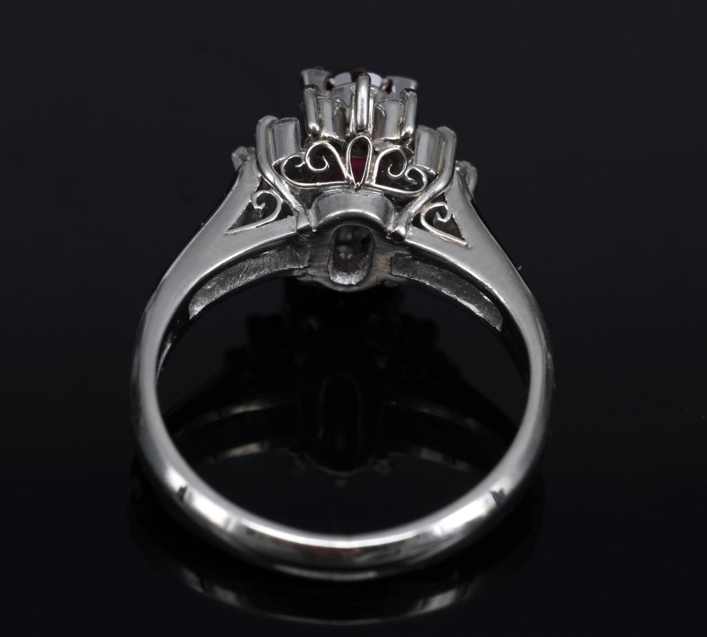 Fine 0.37ct Natural Ruby & 0.24ct Diamond Platinum Cross Cluster Ring Size 3