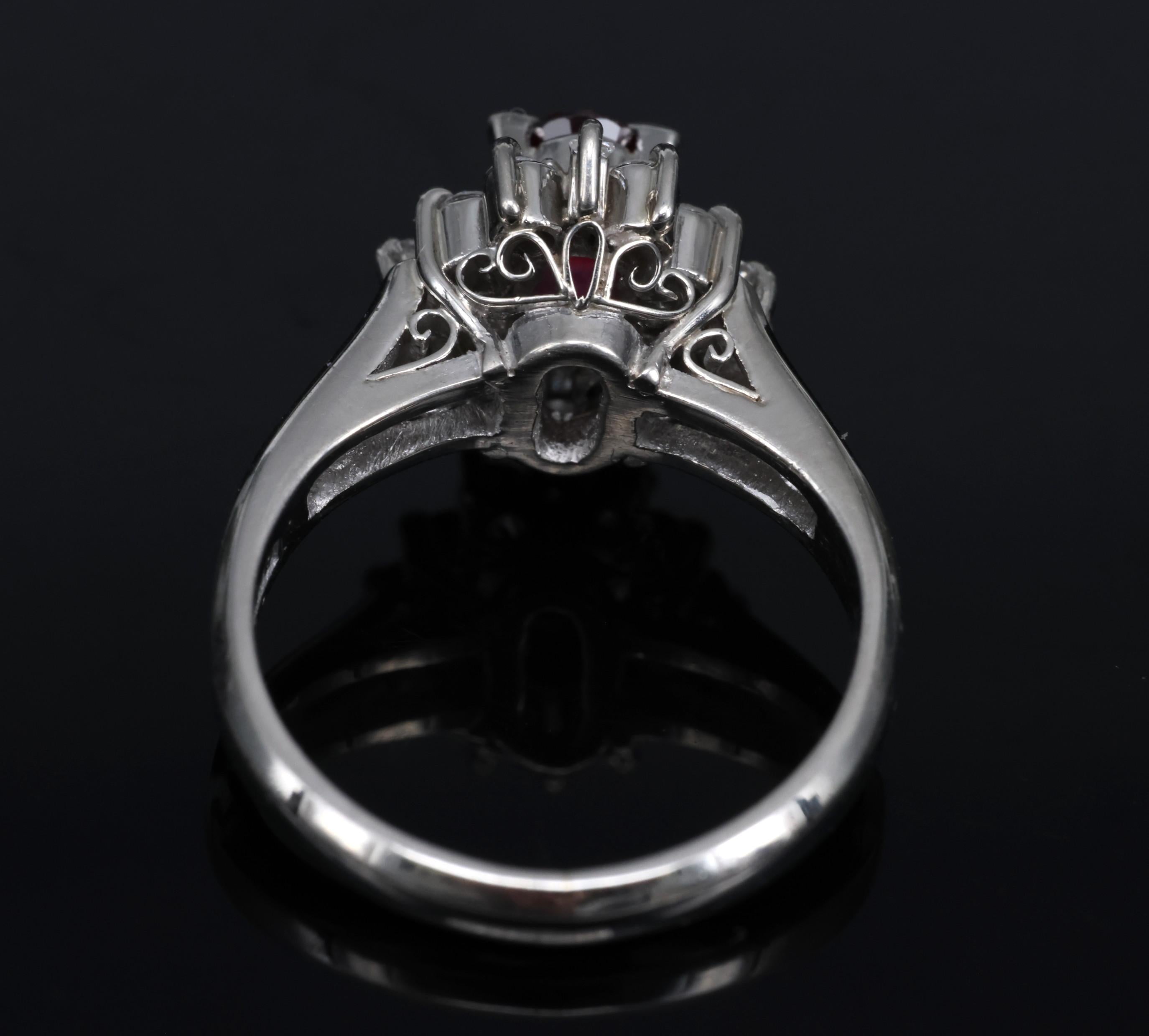 Fine 0.37ct Natural Ruby & 0.24ct Diamond Platinum Cross Cluster Ring Size 3
