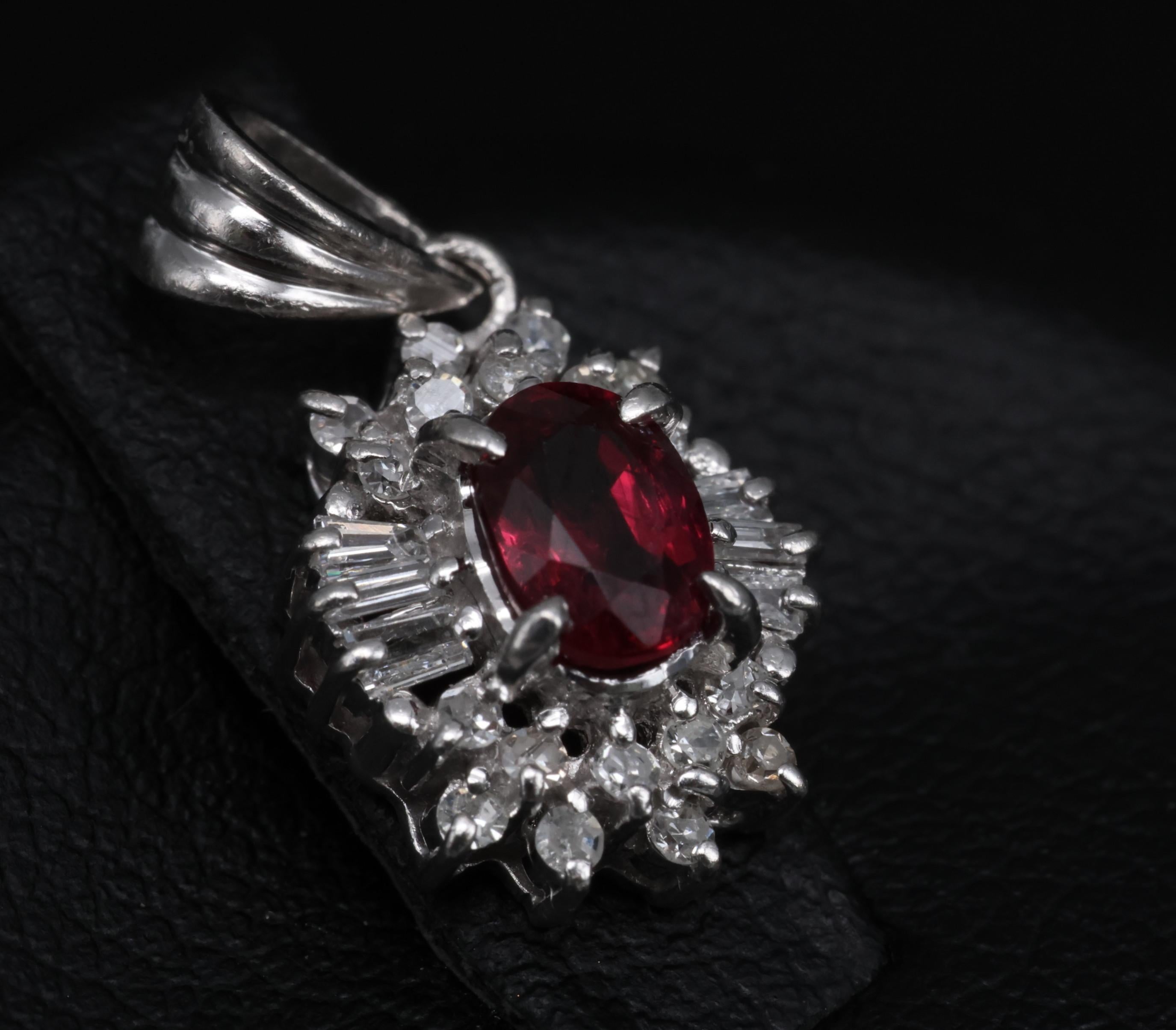 Fine 0.56ct Vivid Red Natural Ruby & 0.20ct Diamond Platinum Pendant, 2.02g