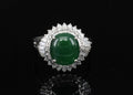 3.11ct Natural Untreated Jadeite Jade & 0.69ct Diamond Platinum Ring, Size 7.75