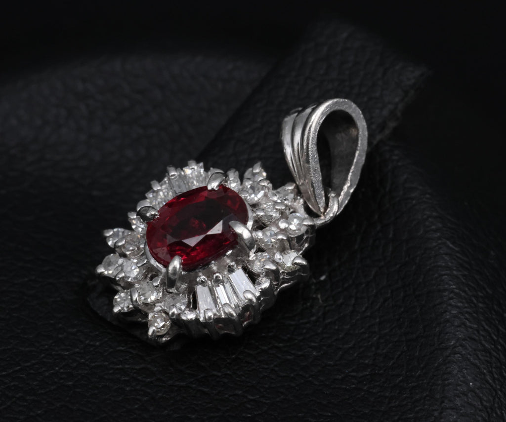 Fine 0.56ct Vivid Red Natural Ruby & 0.20ct Diamond Platinum Pendant, 2.02g