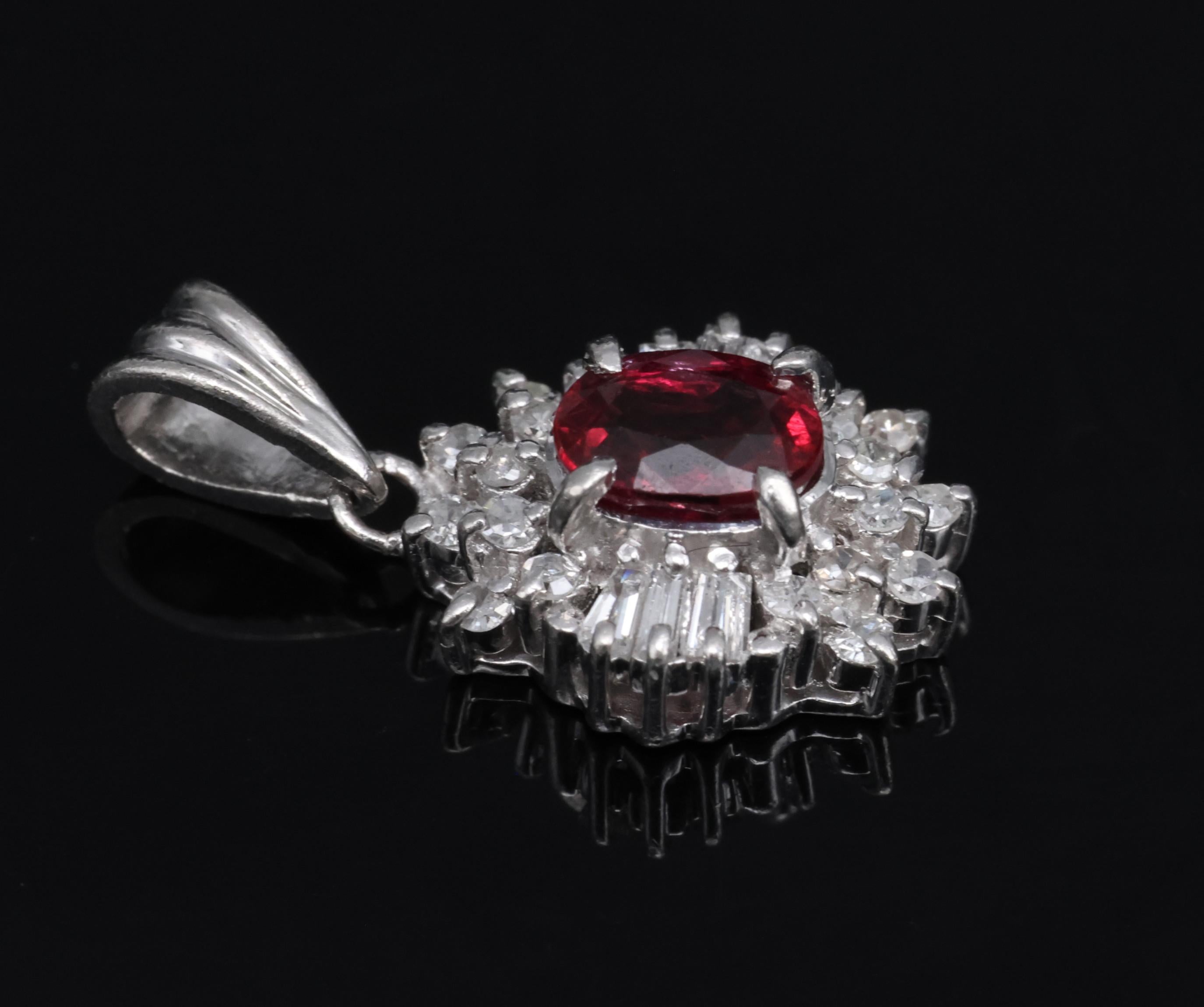 Fine 0.56ct Vivid Red Natural Ruby & 0.20ct Diamond Platinum Pendant, 2.02g
