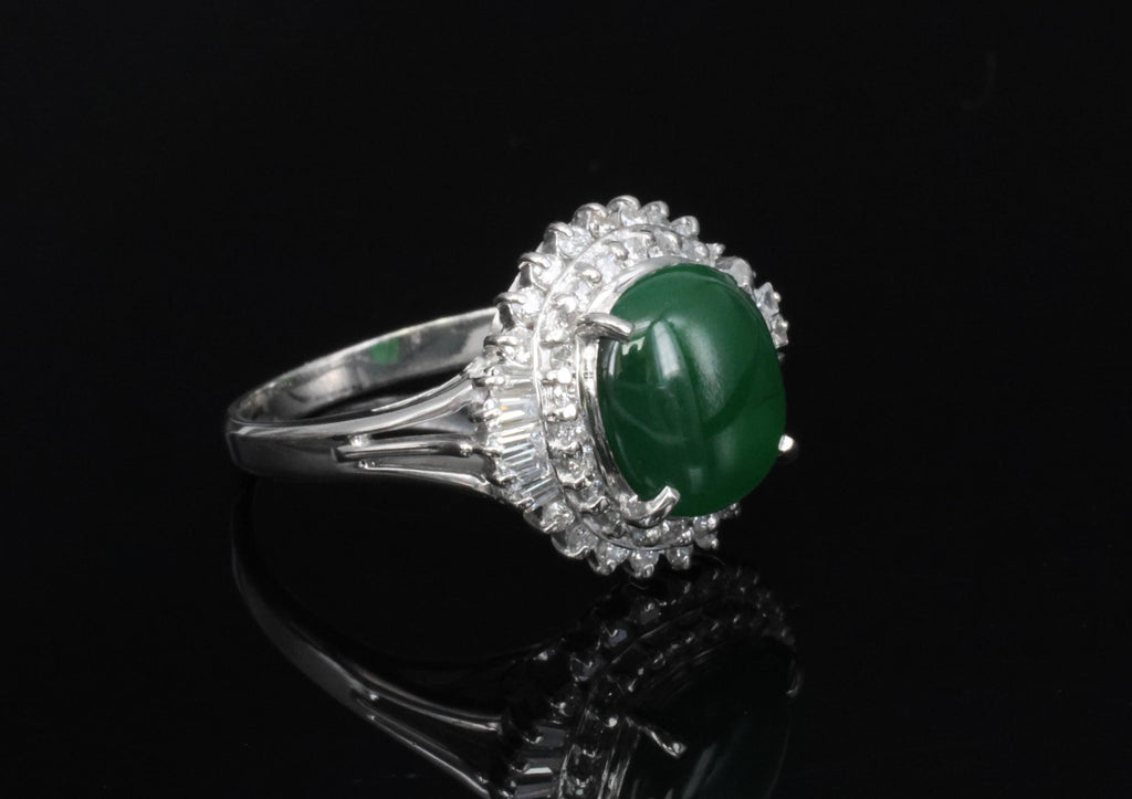 3.11ct Natural Untreated Jadeite Jade & 0.69ct Diamond Platinum Ring, Size 7.75