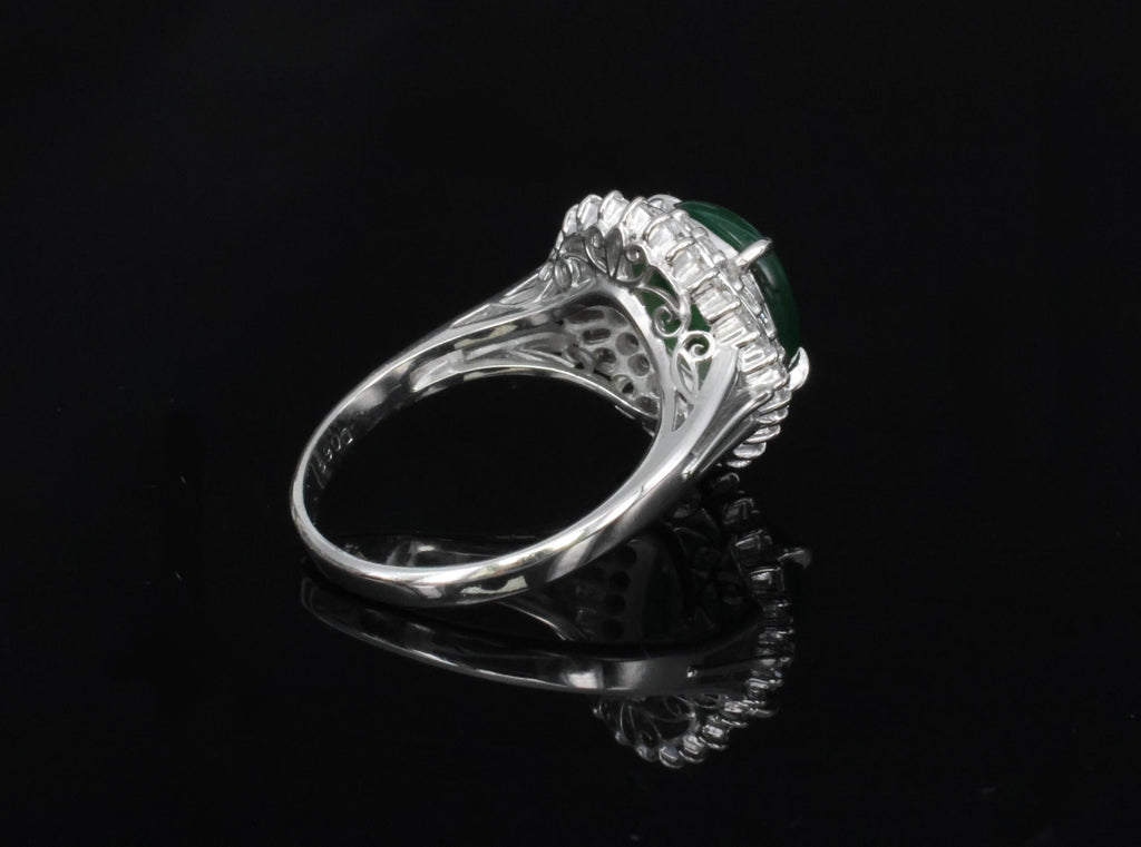 3.11ct Natural Untreated Jadeite Jade & 0.69ct Diamond Platinum Ring, Size 7.75