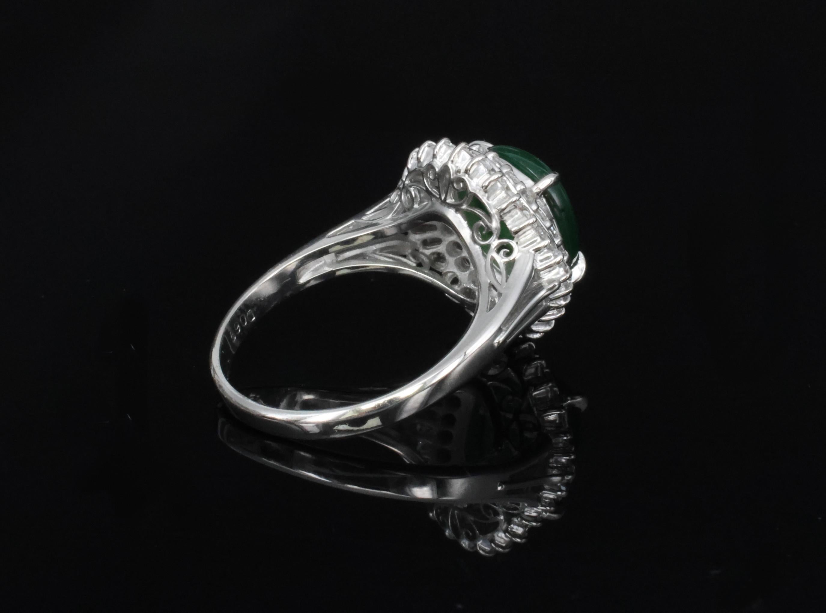 3.11ct Natural Untreated Jadeite Jade & 0.69ct Diamond Platinum Ring, Size 7.75