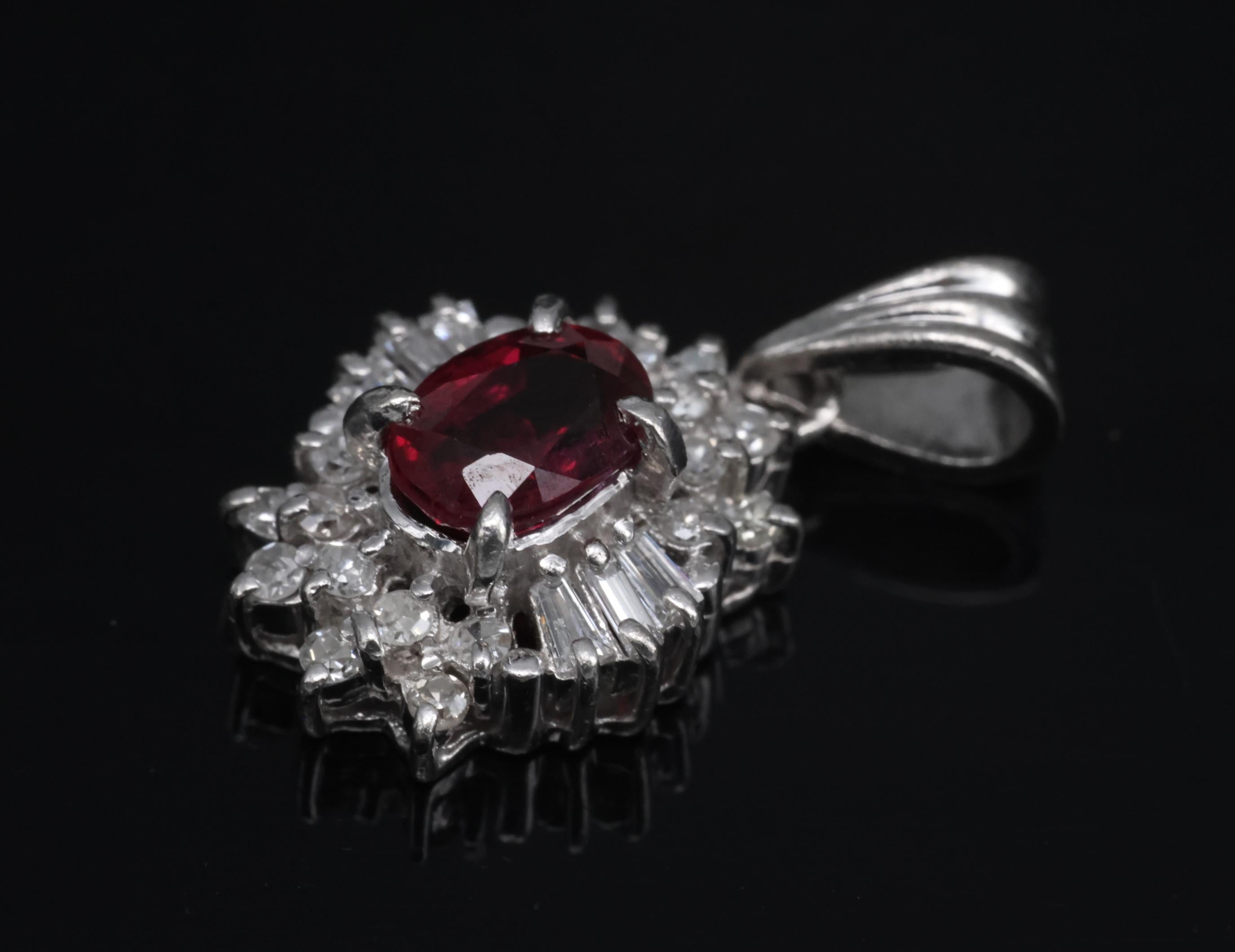 Fine 0.56ct Vivid Red Natural Ruby & 0.20ct Diamond Platinum Pendant, 2.02g