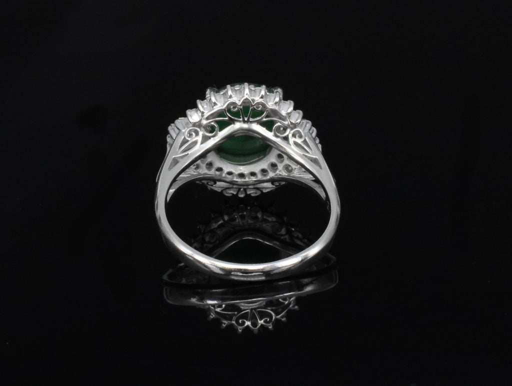 3.11ct Natural Untreated Jadeite Jade & 0.69ct Diamond Platinum Ring, Size 7.75